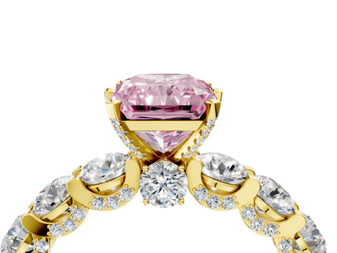 Yellow gold Round Diamond Side Stone Engagement Ring with Six-Prong Setting_4