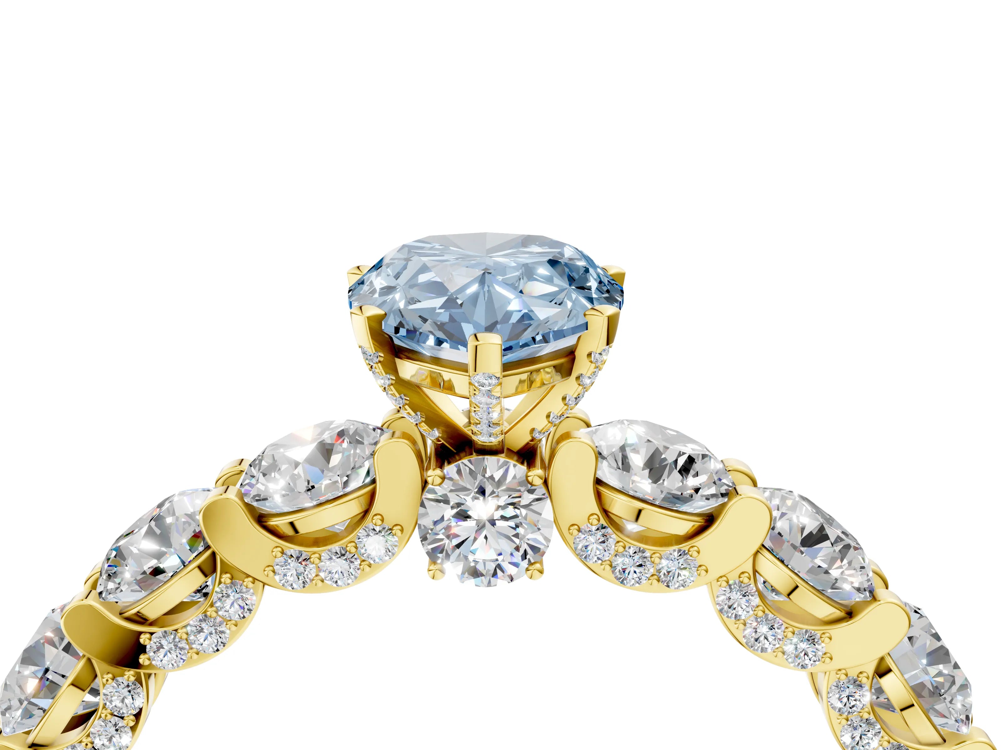 Yellow gold Round Diamond Side Stone Engagement Ring with Six-Prong Setting_4