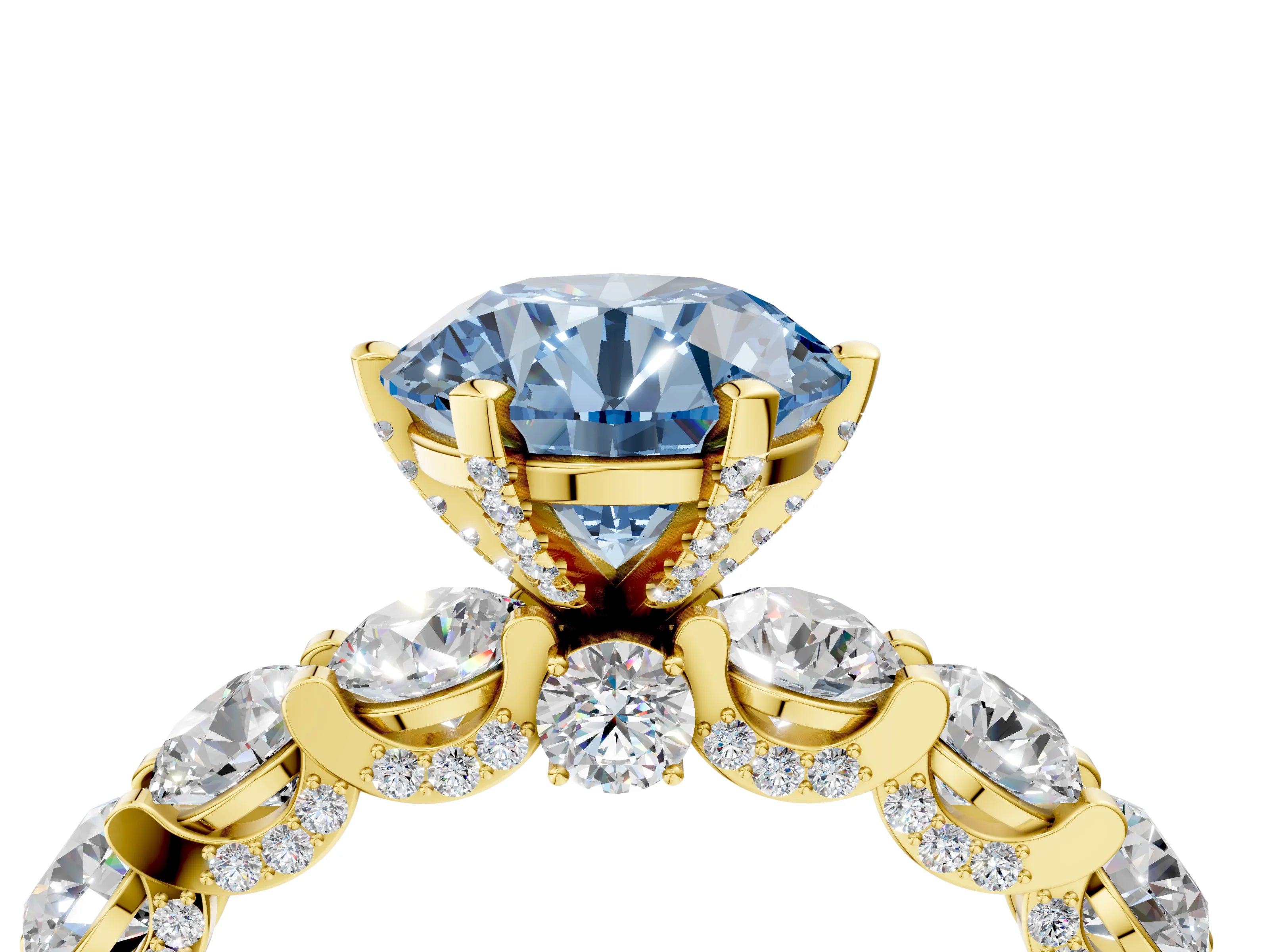 Yellow gold Round Diamond Side Stone Engagement Ring with Six-Prong Setting_4