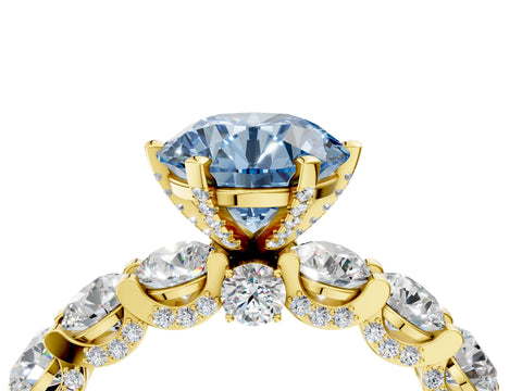 Yellow gold Round Diamond Side Stone Engagement Ring with Six-Prong Setting_4