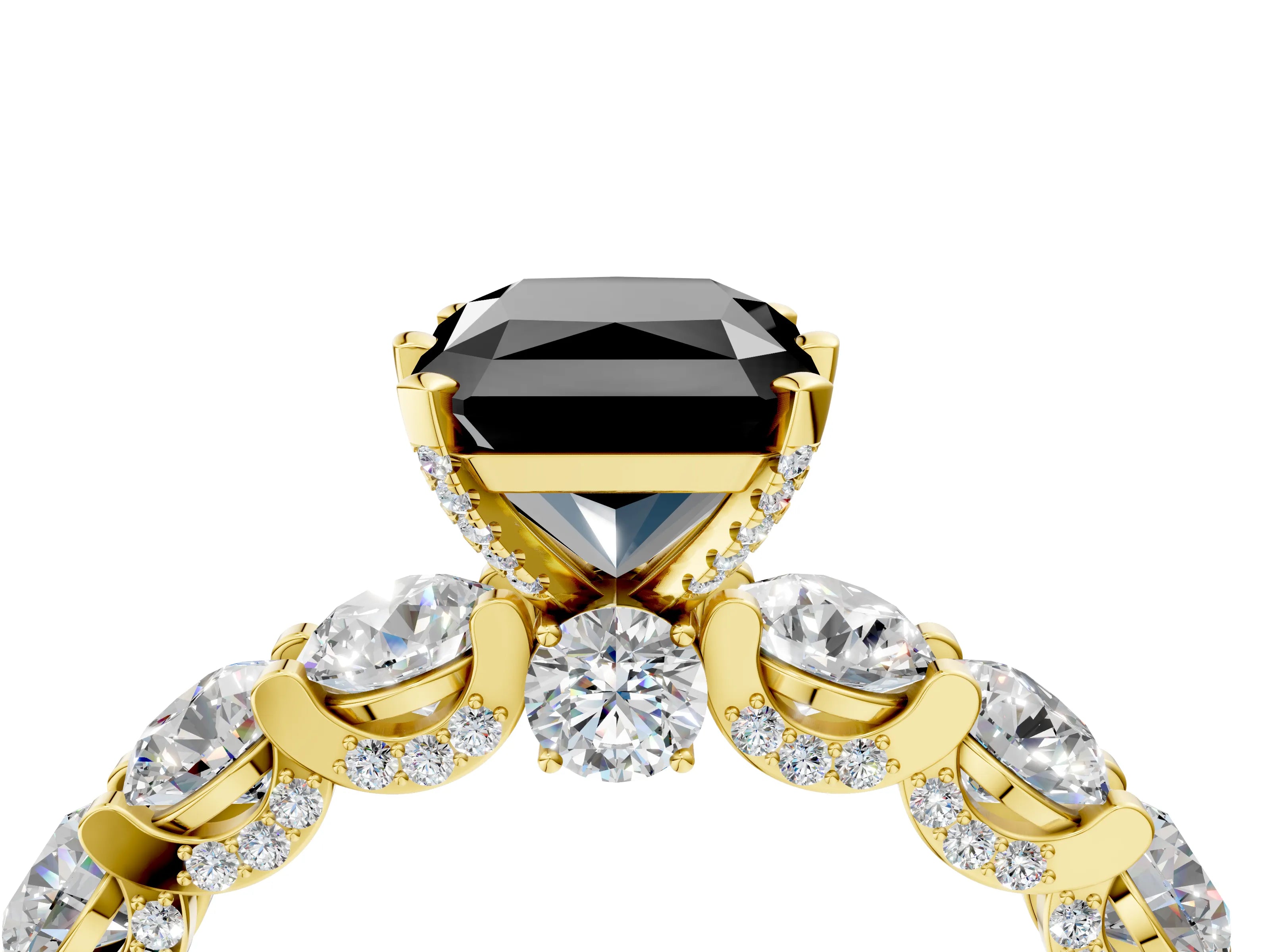 Yellow gold Round Diamond Side Stone Engagement Ring with Six-Prong Setting_4