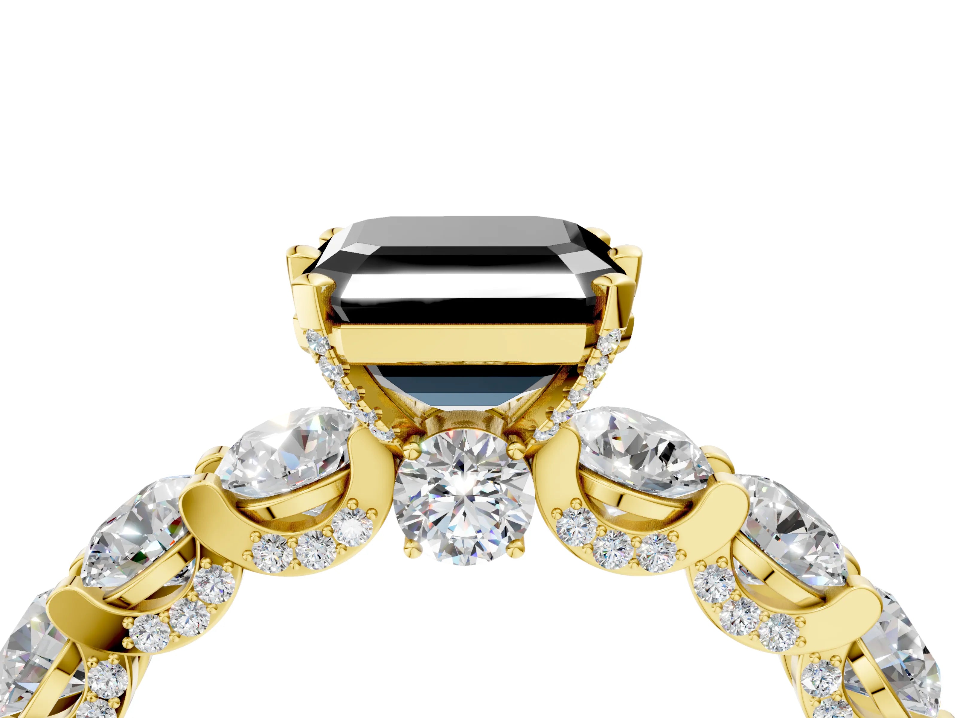 Yellow gold Round Diamond Side Stone Engagement Ring with Six-Prong Setting_4