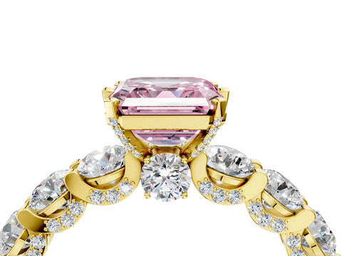Yellow gold Round Diamond Side Stone Engagement Ring with Six-Prong Setting_4