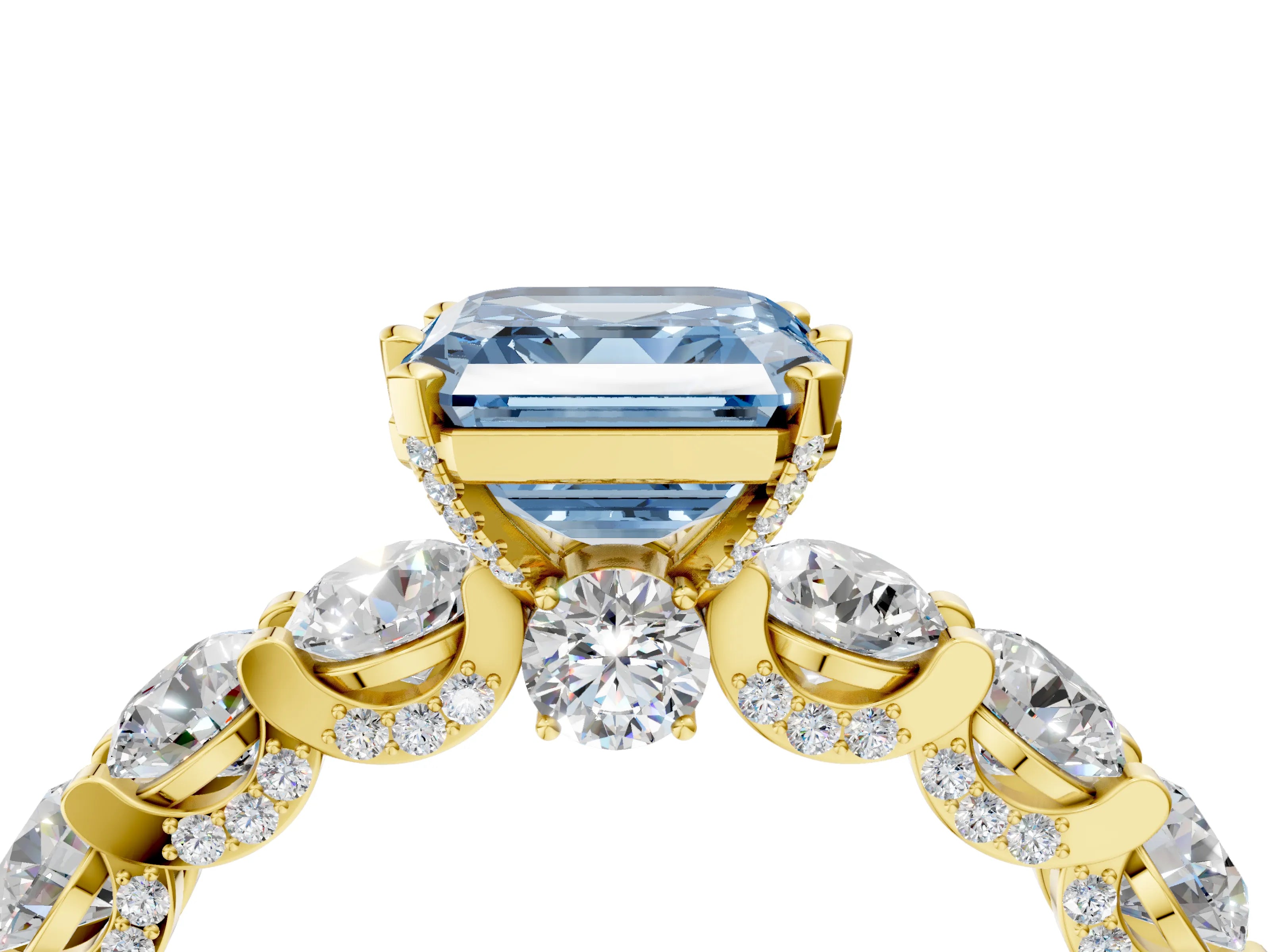 Yellow gold Round Diamond Side Stone Engagement Ring with Six-Prong Setting_4
