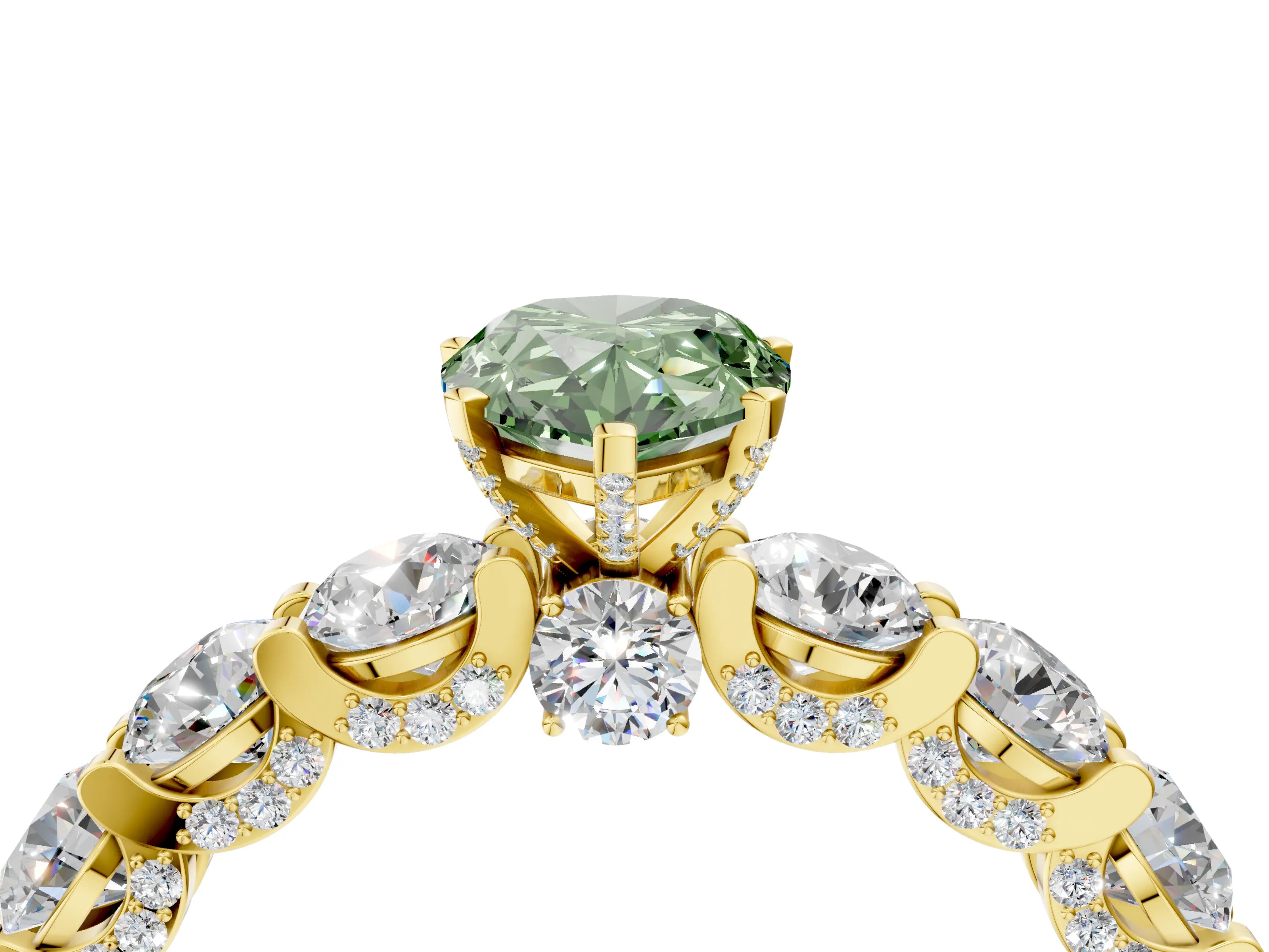 Yellow gold Round Diamond Side Stone Engagement Ring with Six-Prong Setting_4
