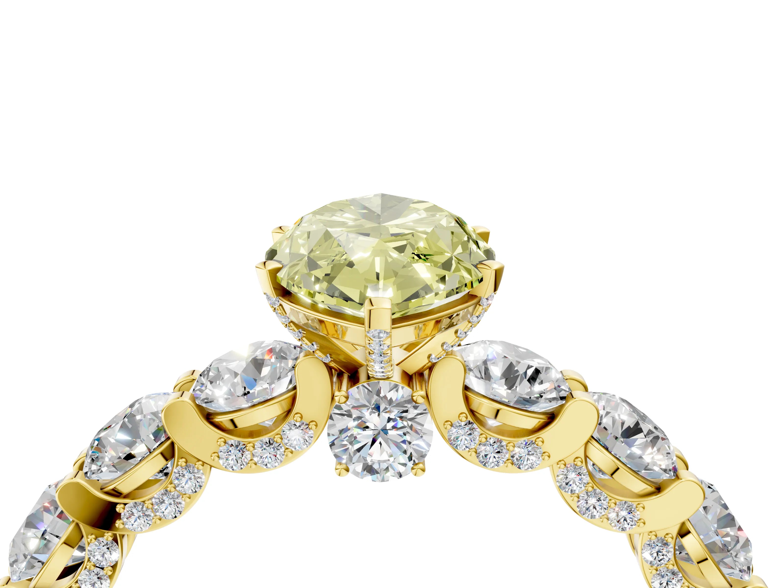 Yellow gold Round Diamond Side Stone Engagement Ring with Six-Prong Setting_4