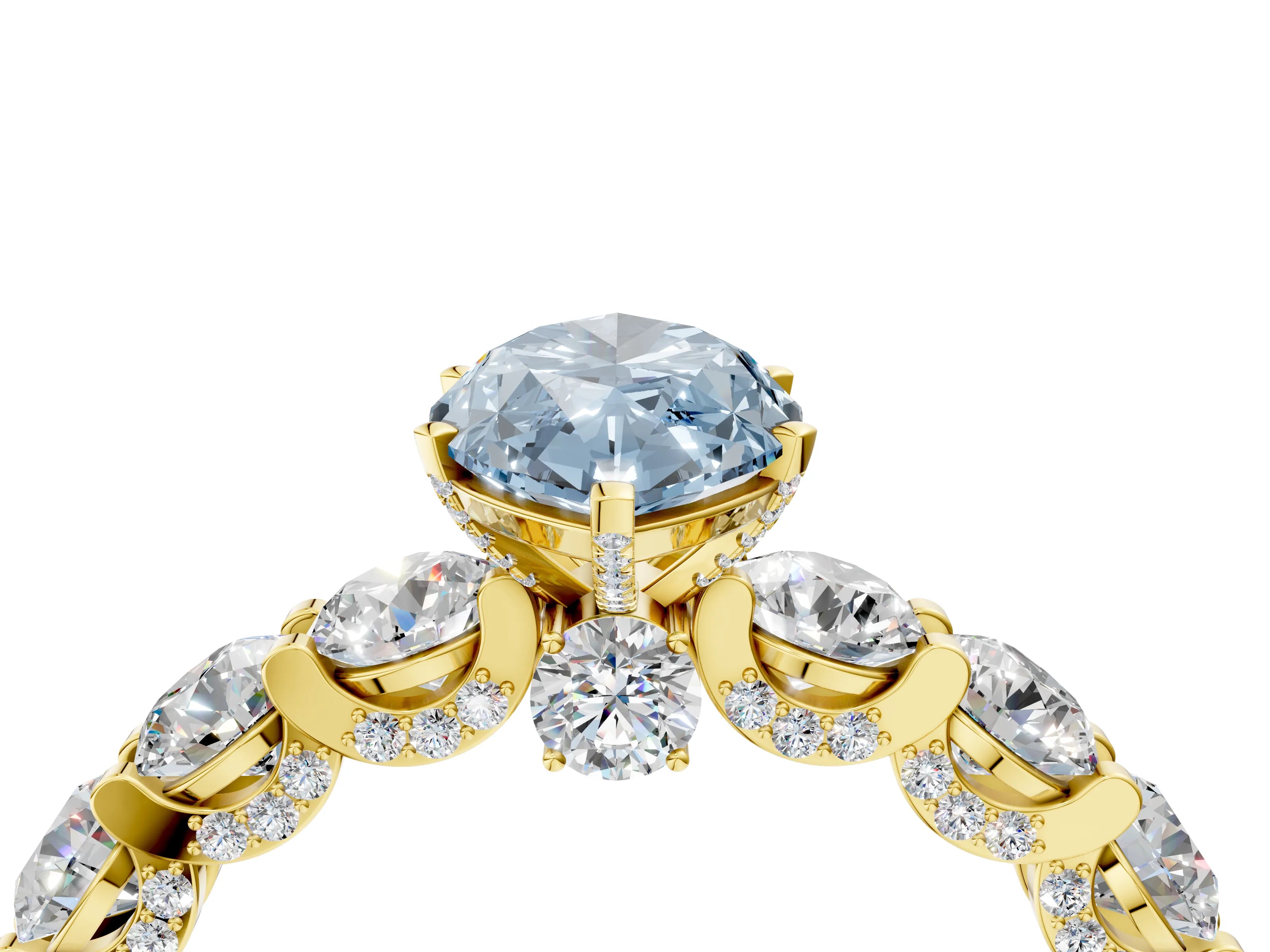 Yellow gold Round Diamond Side Stone Engagement Ring with Six-Prong Setting_4