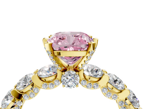 Yellow gold Round Diamond Side Stone Engagement Ring with Six-Prong Setting_4