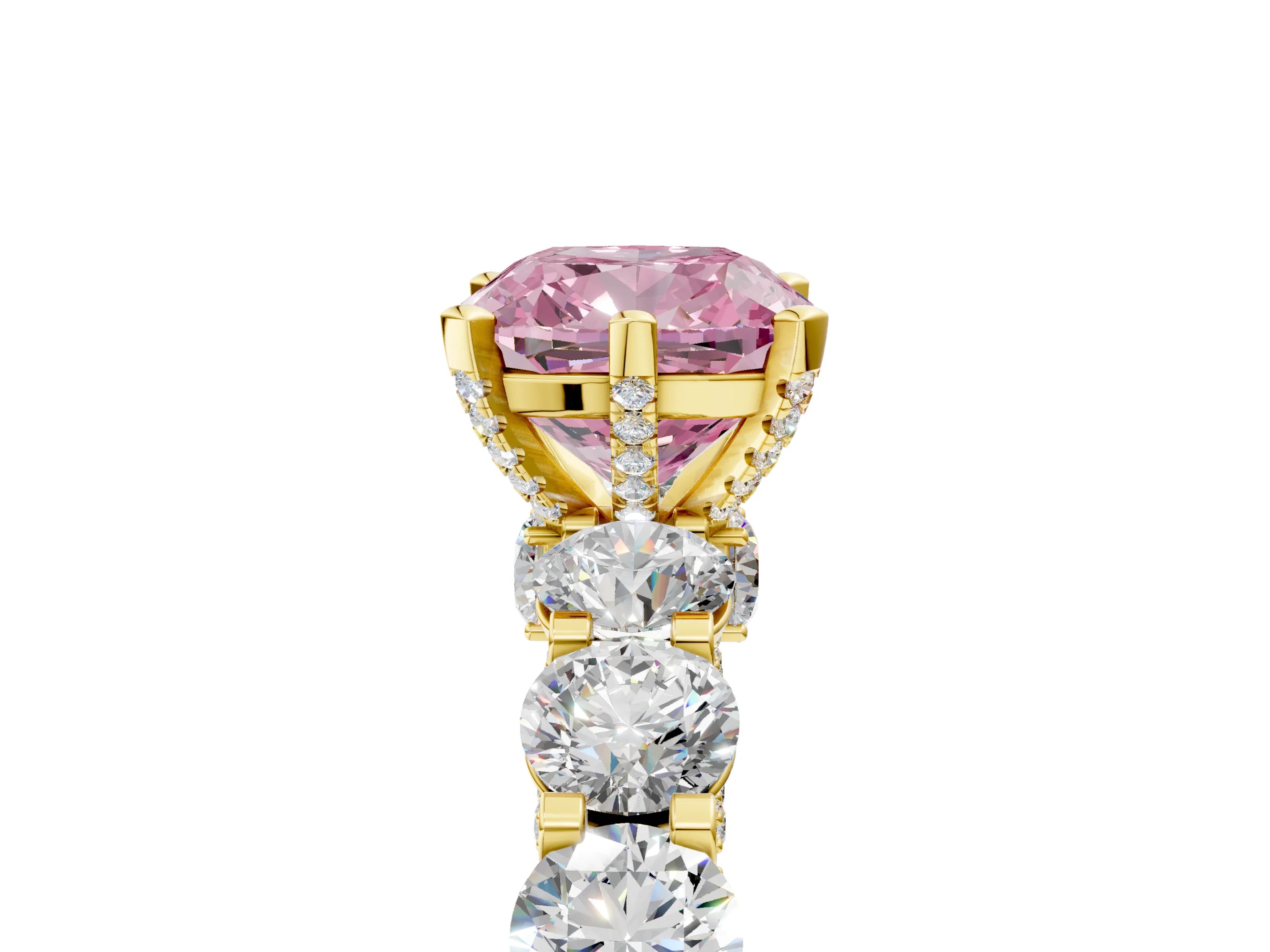 Yellow gold Round Diamond Side Stone Engagement Ring with Six-Prong Setting_5