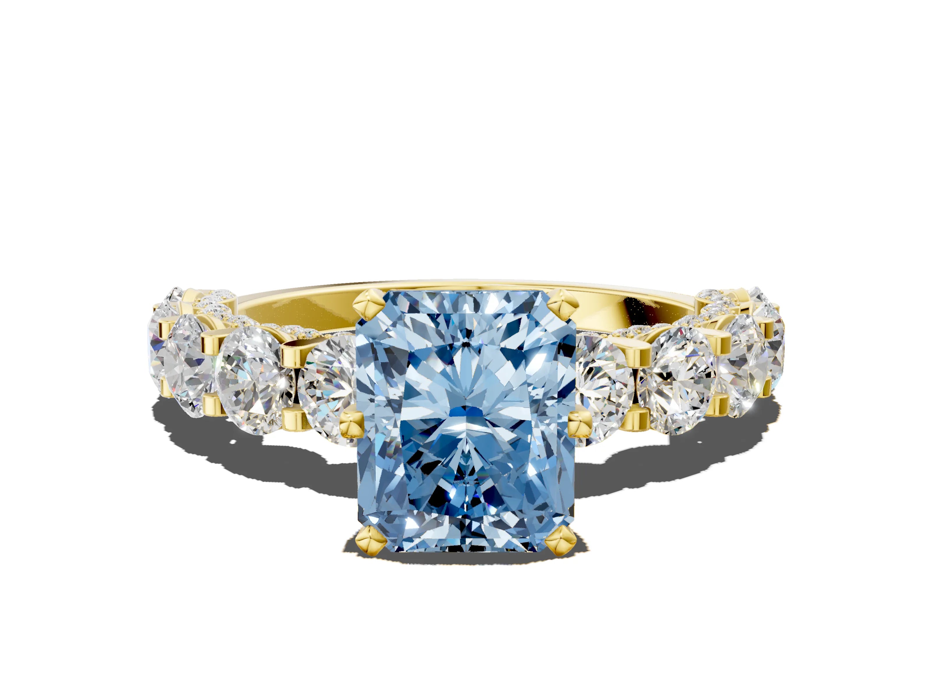 Yellow gold Round Diamond Side Stone Engagement Ring with Six-Prong Setting