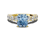 Yellow gold Round Diamond Side Stone Engagement Ring with Six-Prong Setting