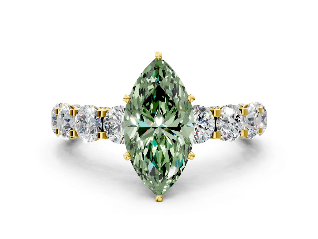 Yellow gold Round Diamond Side Stone Engagement Ring with Six-Prong Setting