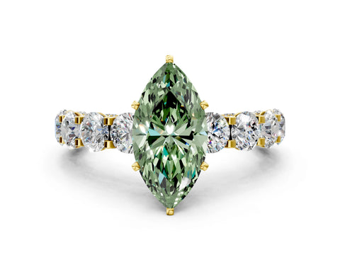 Yellow gold Round Diamond Side Stone Engagement Ring with Six-Prong Setting