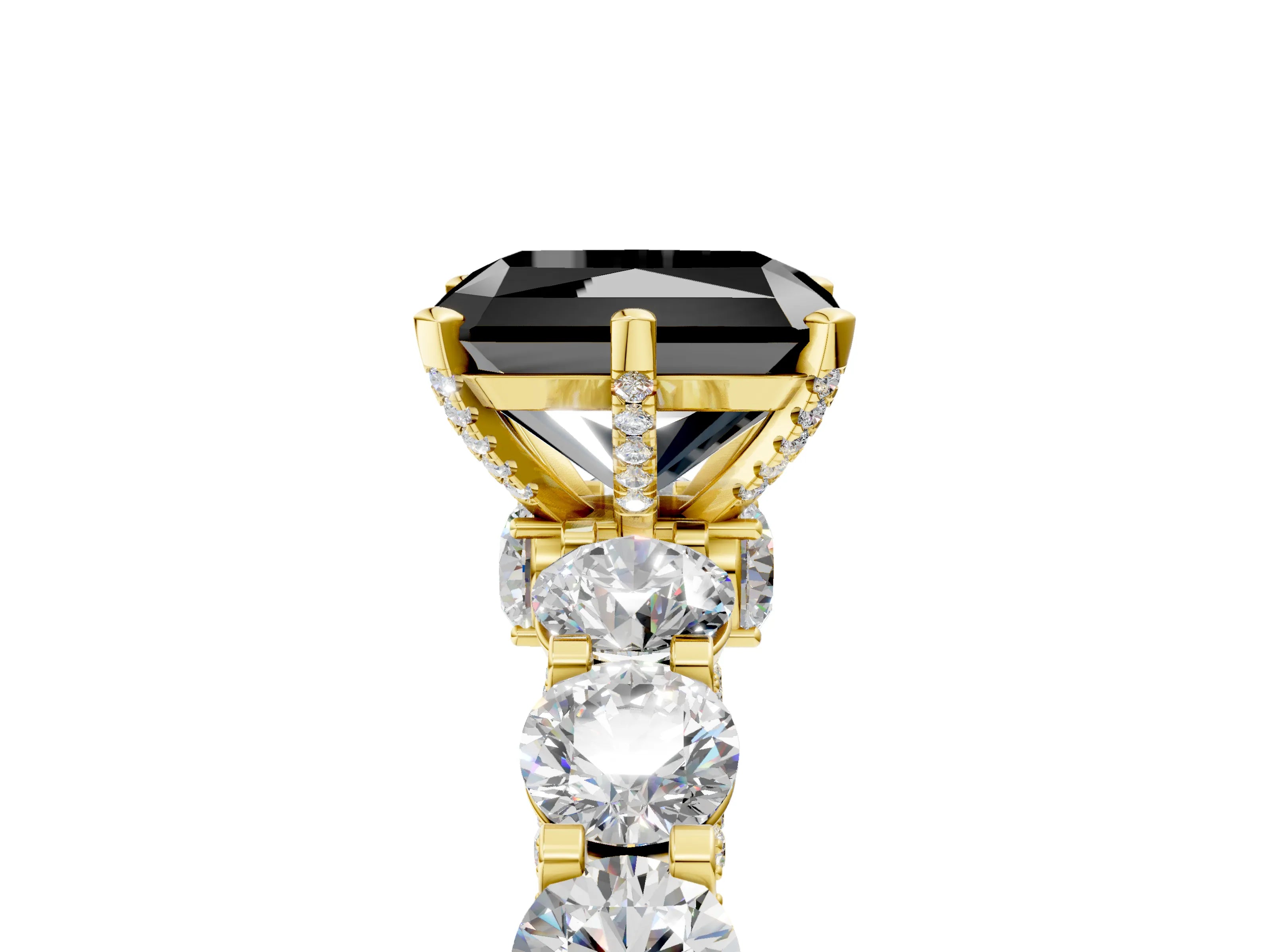 Yellow gold Round Diamond Side Stone Engagement Ring with Six-Prong Setting_5