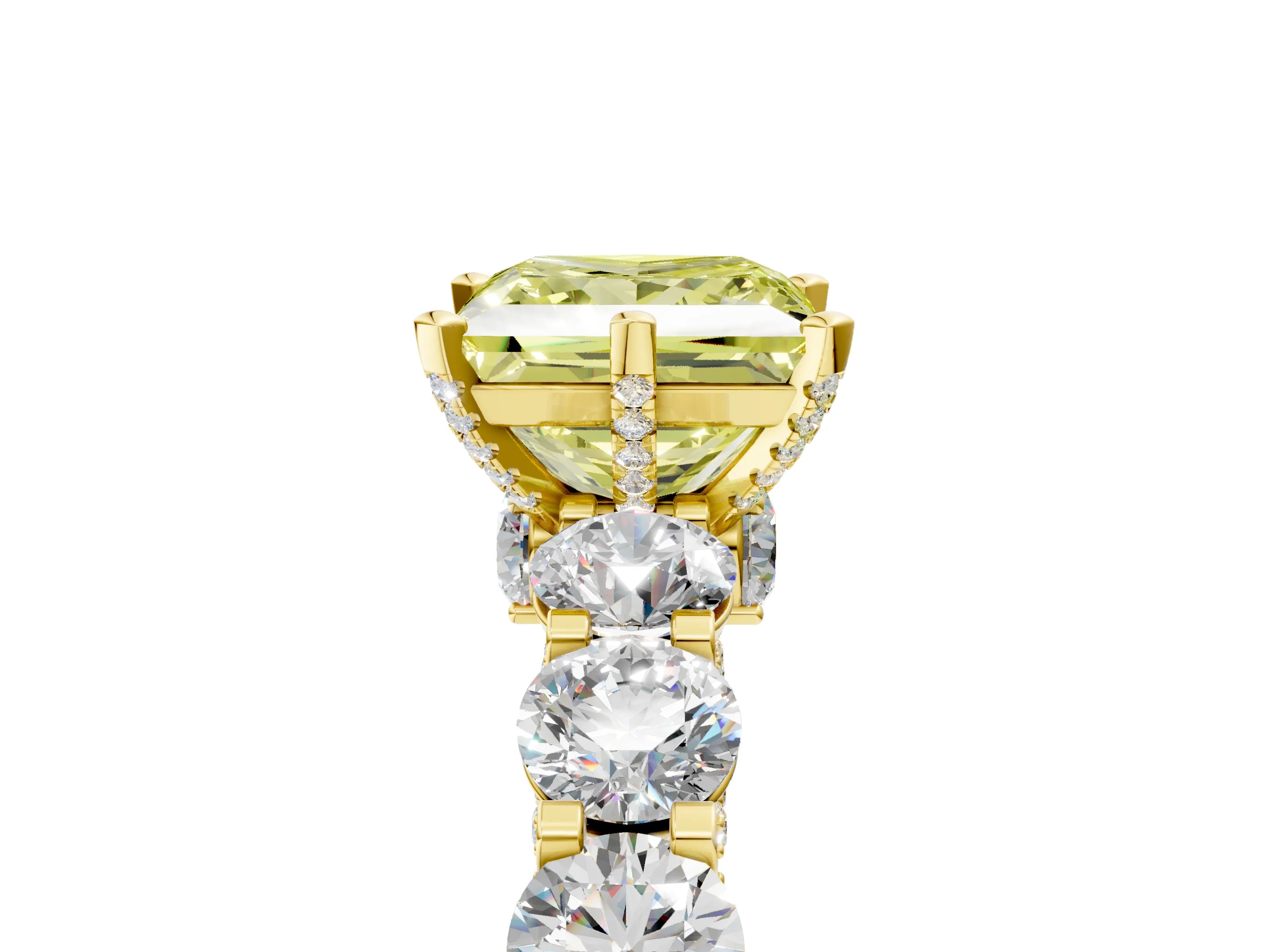 Yellow gold Round Diamond Side Stone Engagement Ring with Six-Prong Setting_5