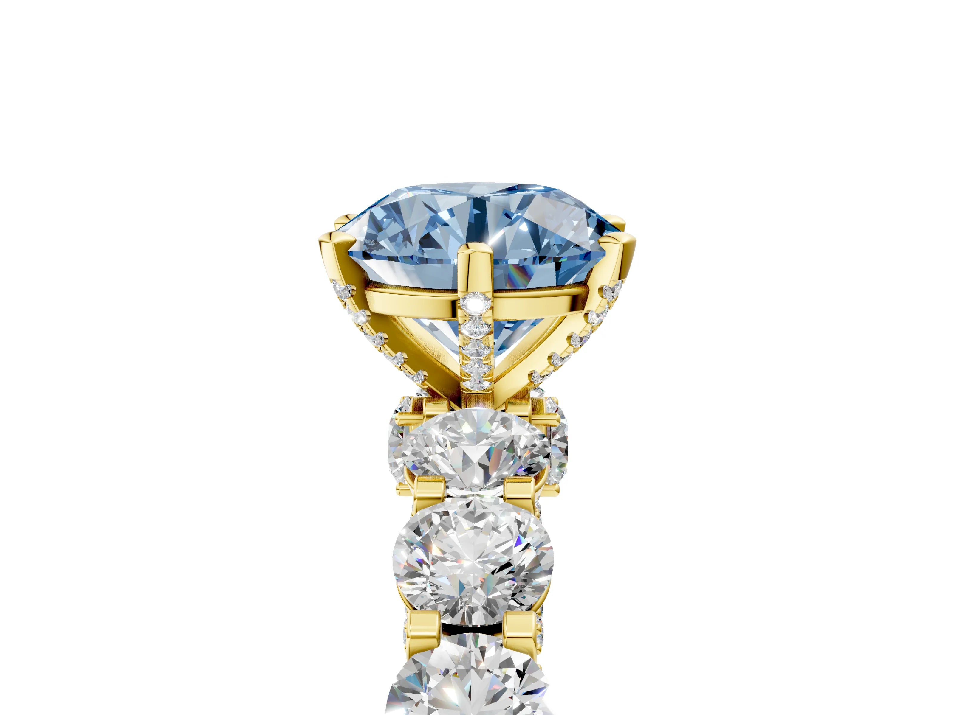 Yellow gold Round Diamond Side Stone Engagement Ring with Six-Prong Setting_5
