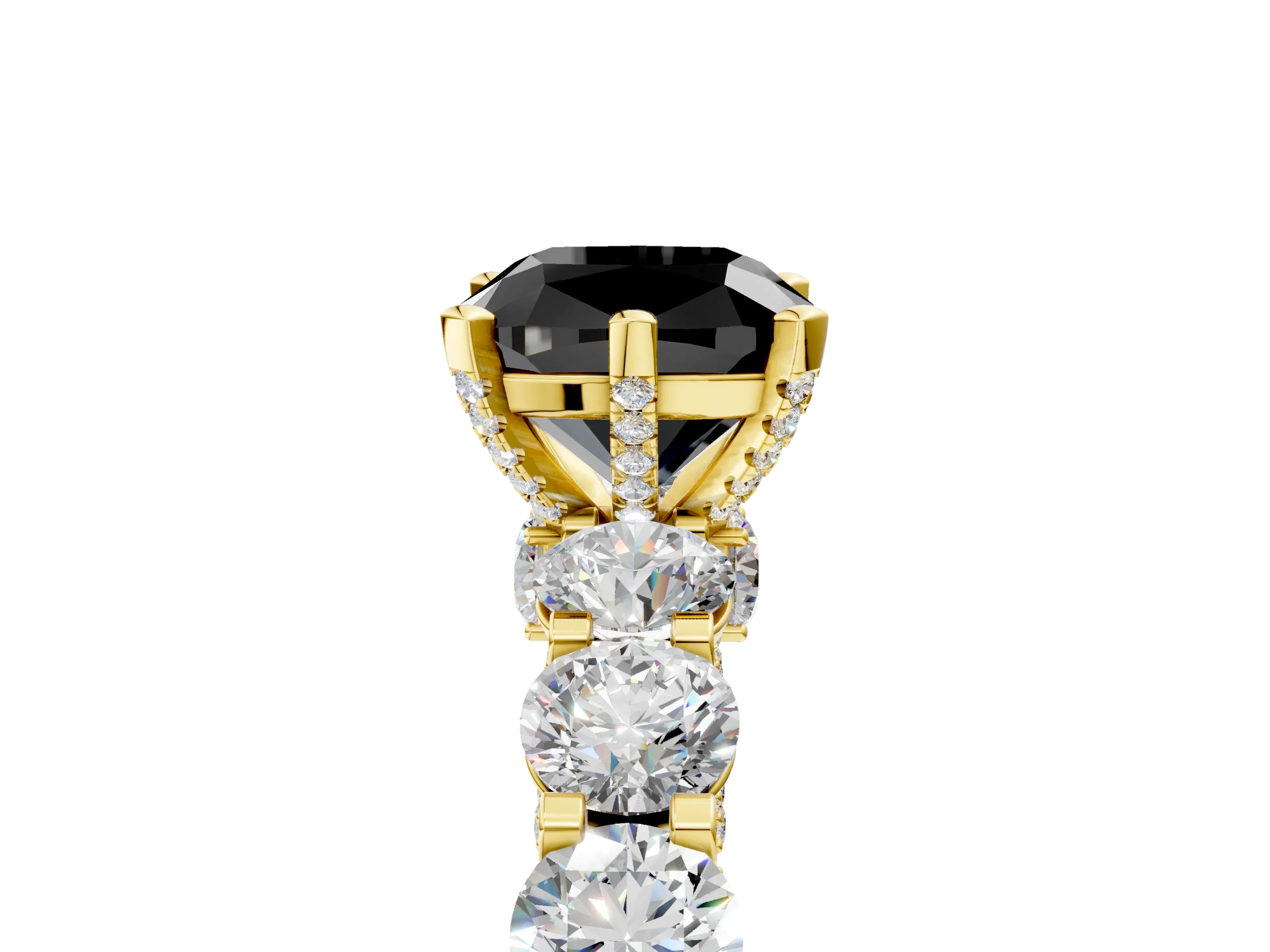 Yellow gold Round Diamond Side Stone Engagement Ring with Six-Prong Setting_5