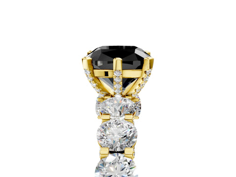 Yellow gold Round Diamond Side Stone Engagement Ring with Six-Prong Setting_5