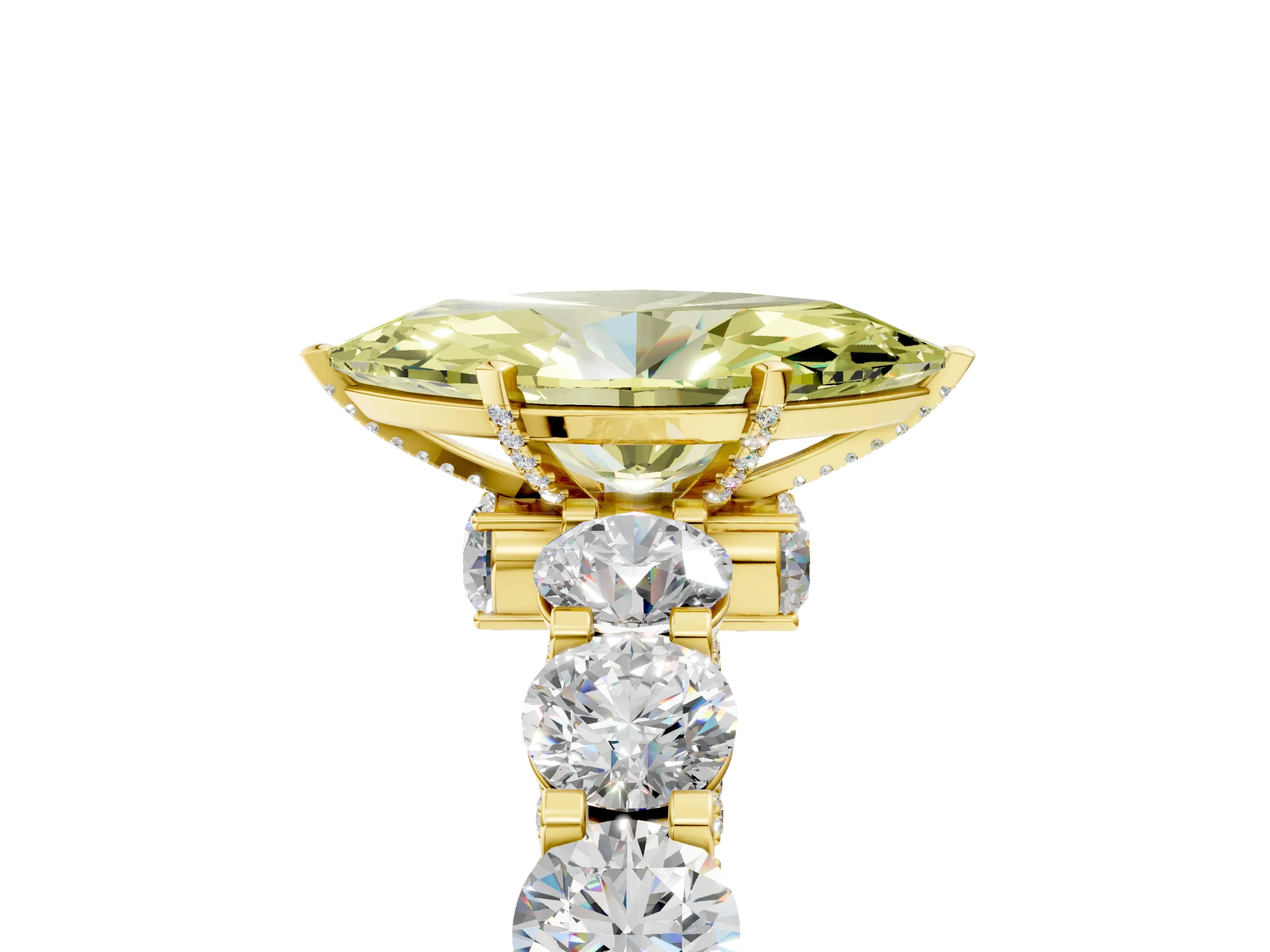 Yellow gold Round Diamond Side Stone Engagement Ring with Six-Prong Setting_5