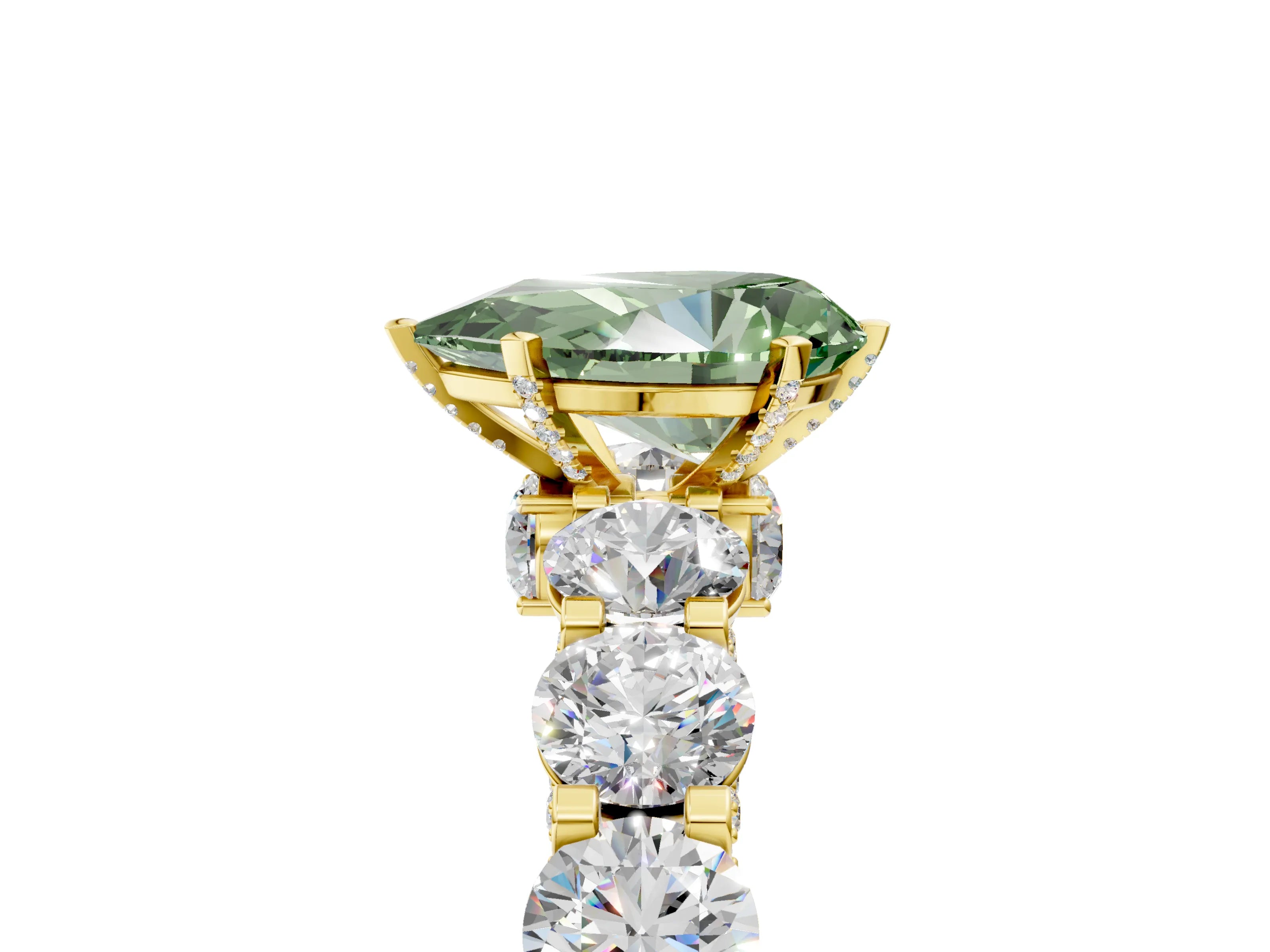 Yellow gold Round Diamond Side Stone Engagement Ring with Six-Prong Setting_5