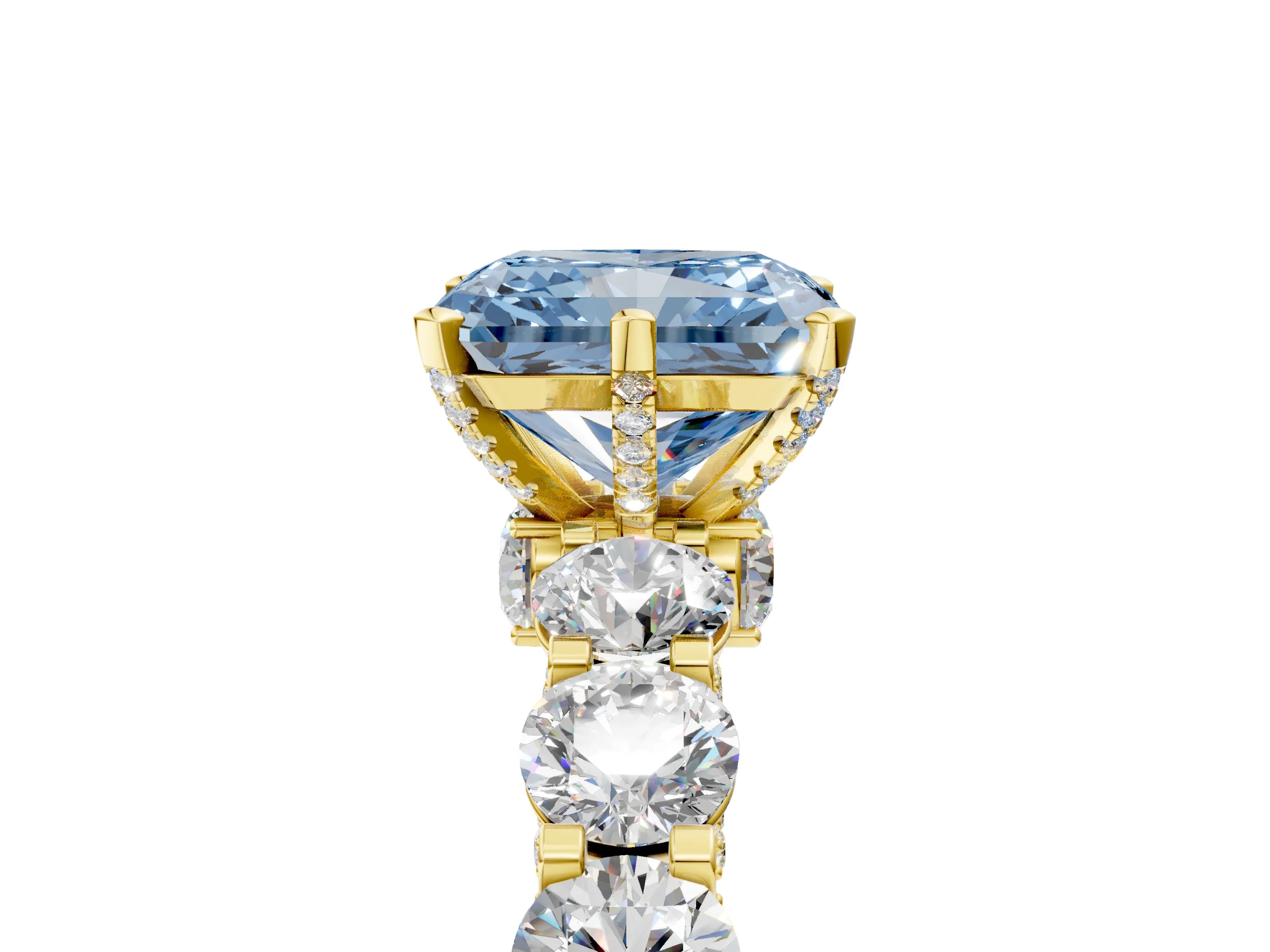 Yellow gold Round Diamond Side Stone Engagement Ring with Six-Prong Setting_5