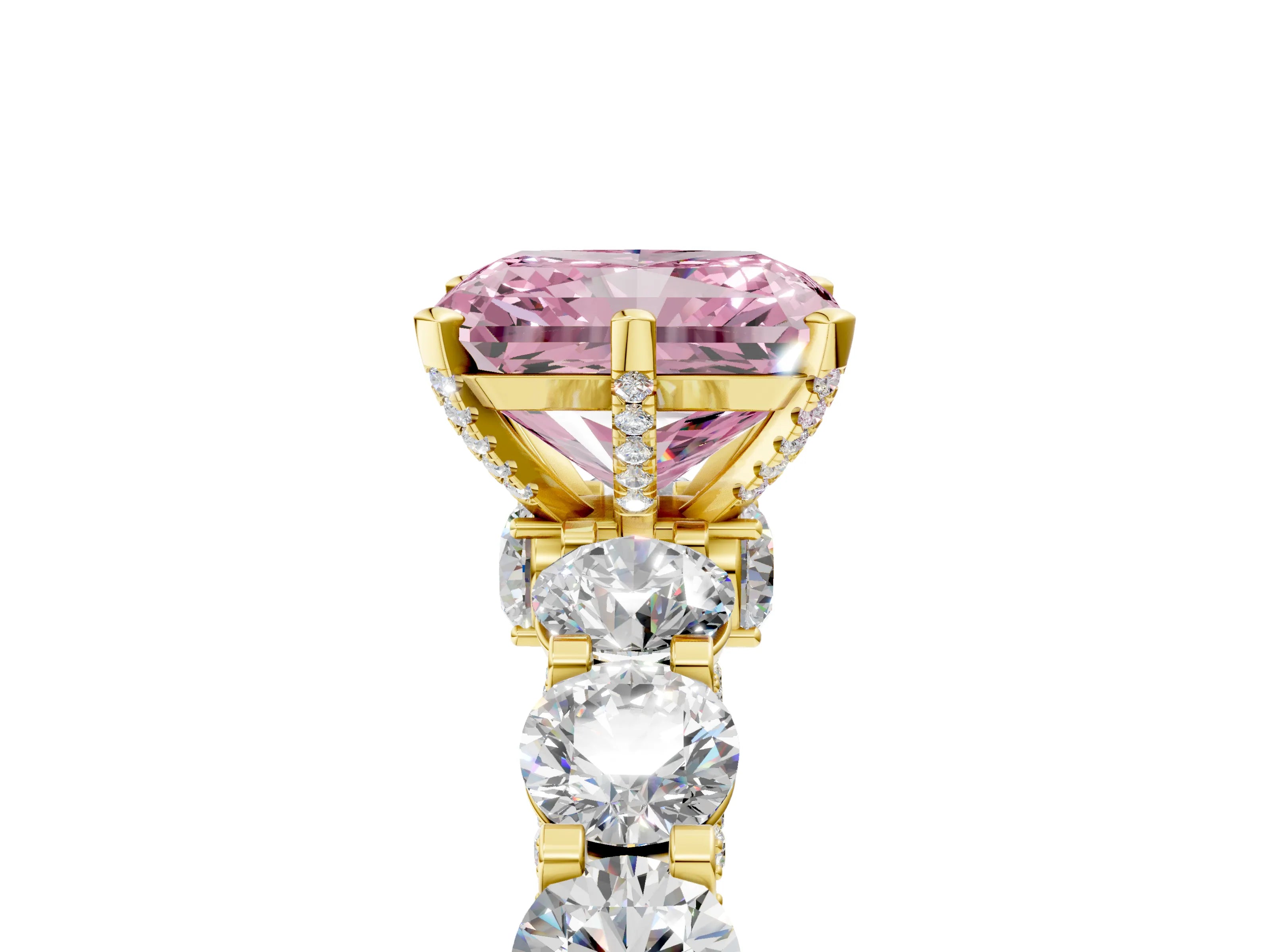 Yellow gold Round Diamond Side Stone Engagement Ring with Six-Prong Setting_5