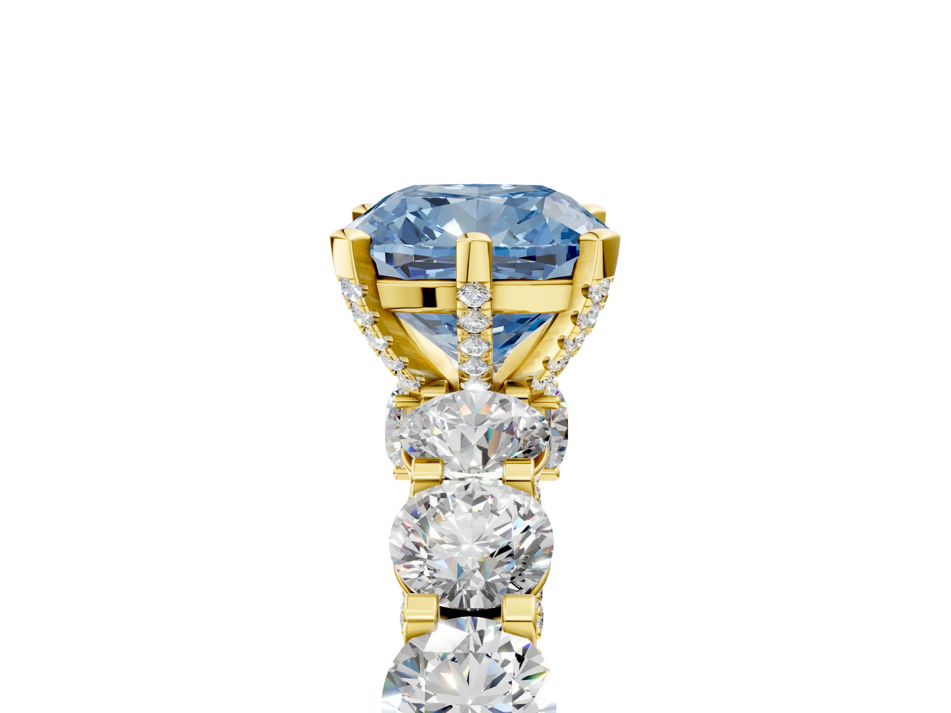 Yellow gold Round Diamond Side Stone Engagement Ring with Six-Prong Setting_5