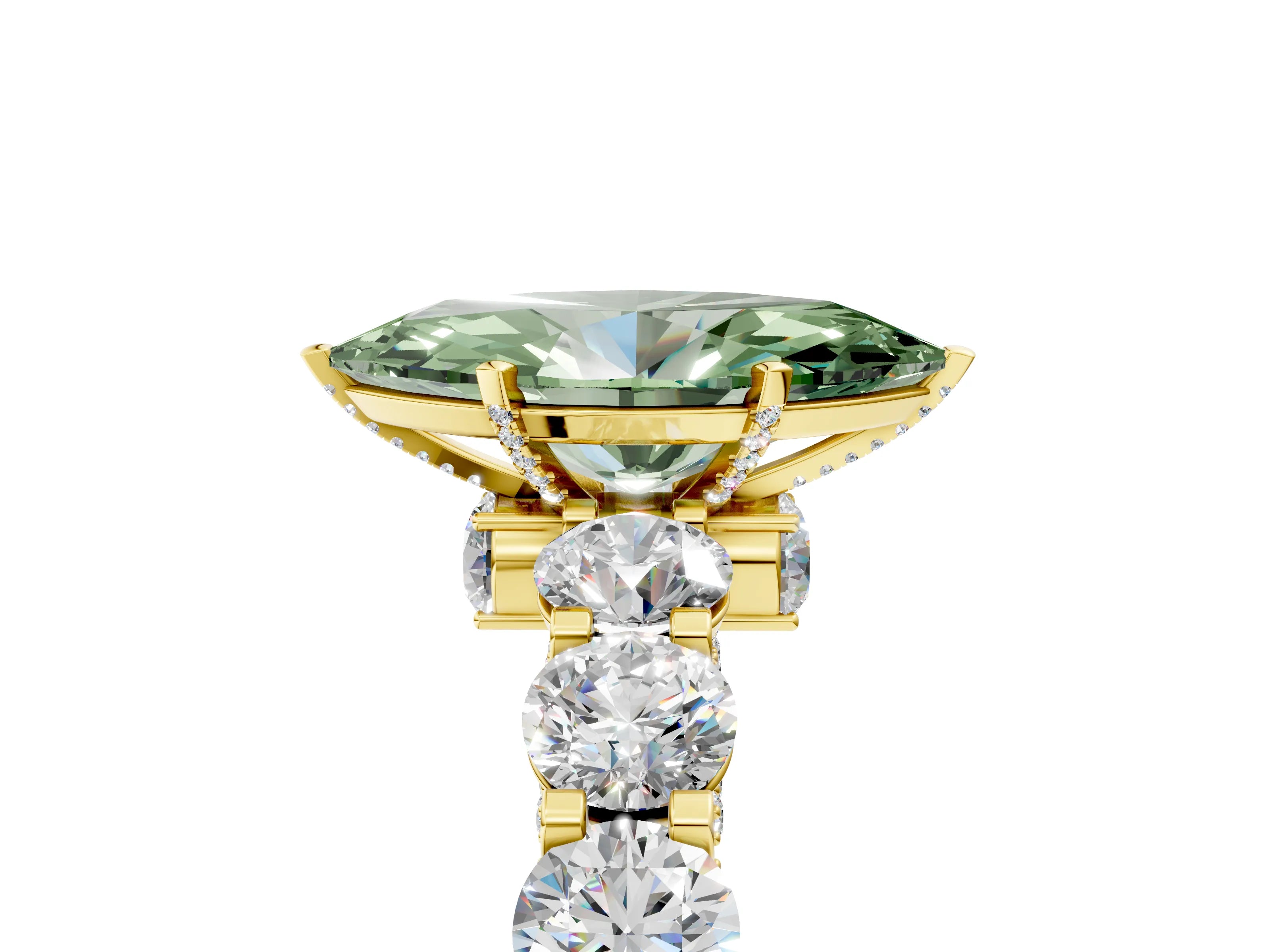 Yellow gold Round Diamond Side Stone Engagement Ring with Six-Prong Setting_5