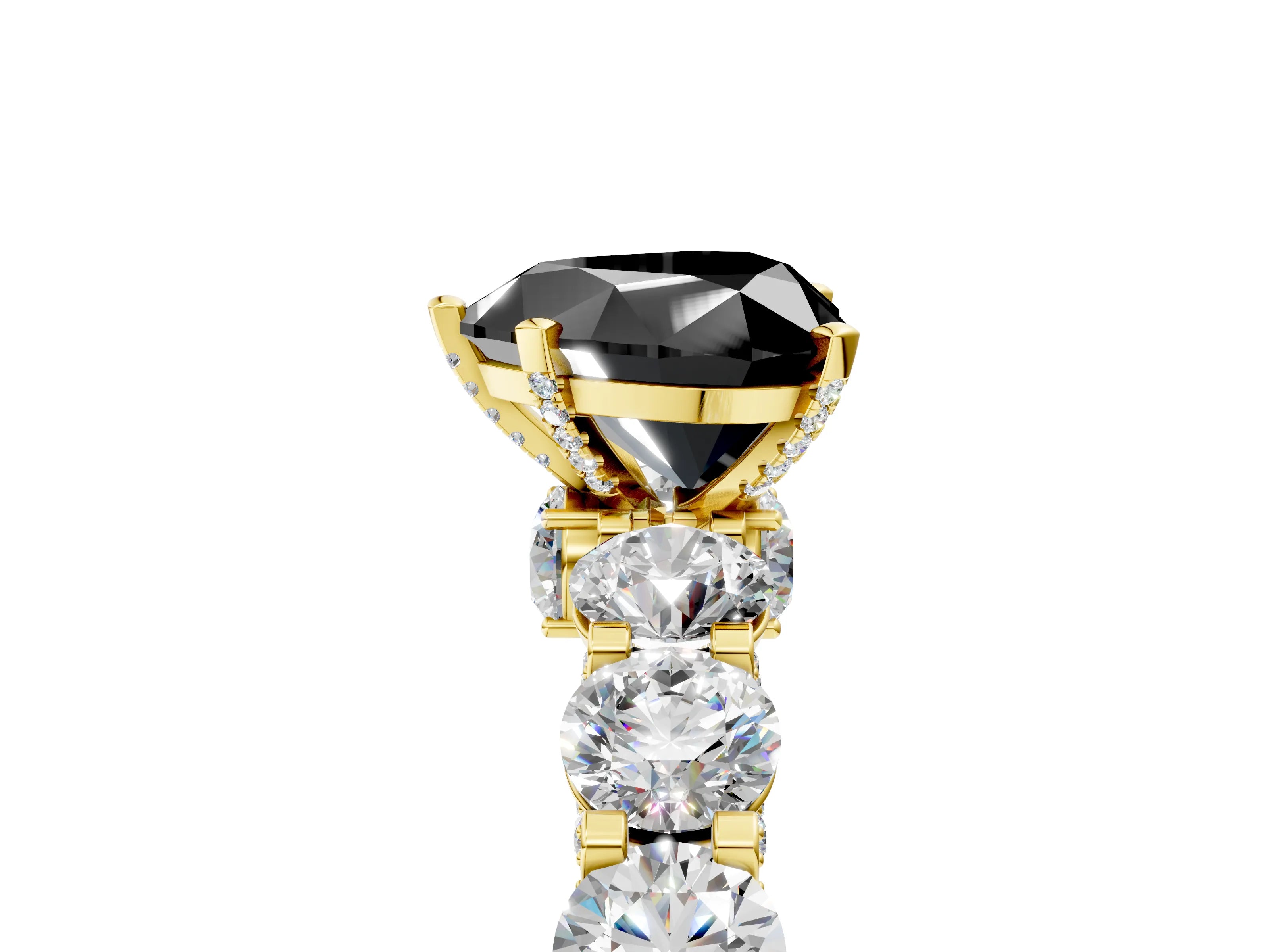 Yellow gold Round Diamond Side Stone Engagement Ring with Six-Prong Setting_5