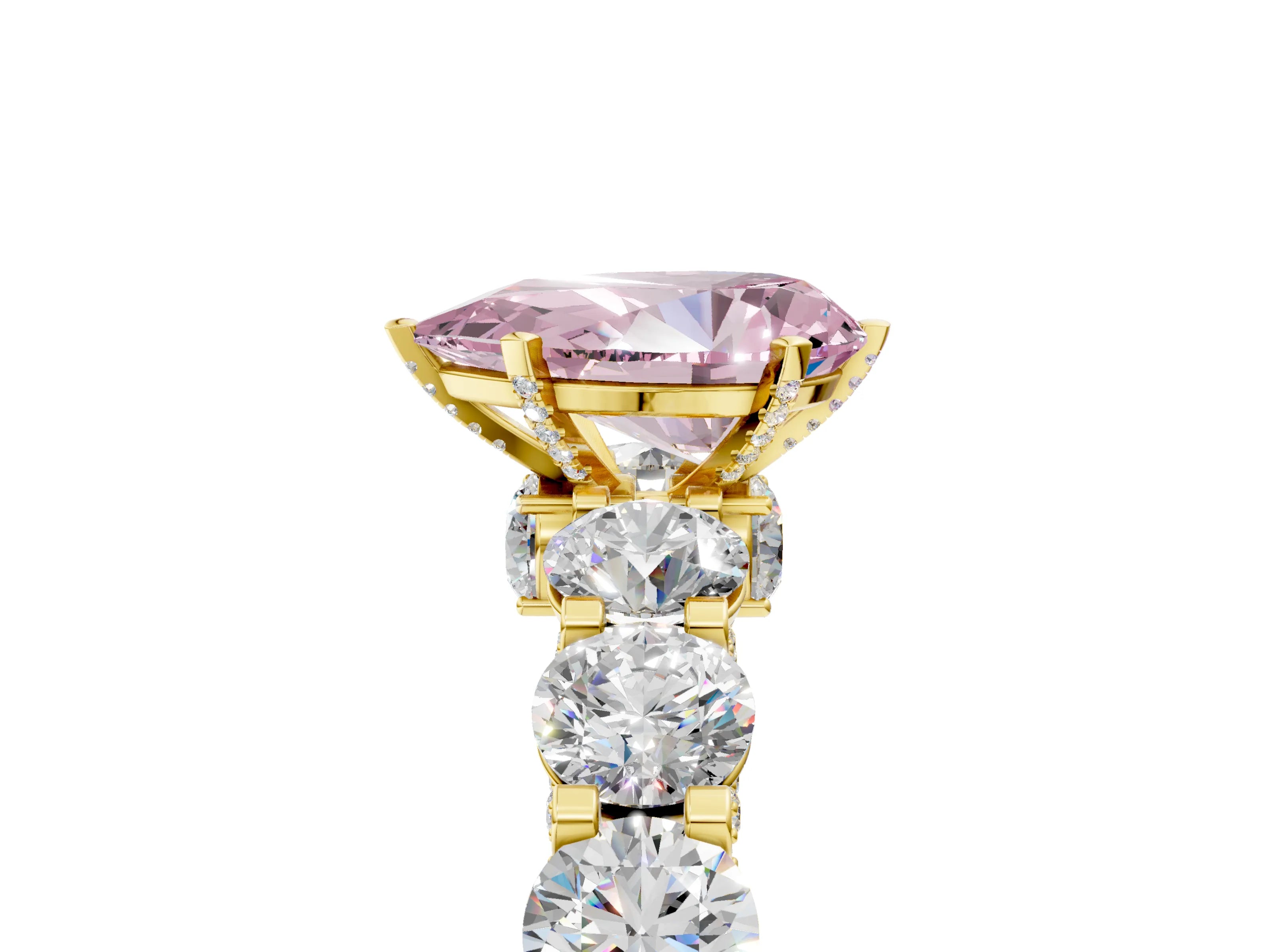 Yellow gold Round Diamond Side Stone Engagement Ring with Six-Prong Setting_5