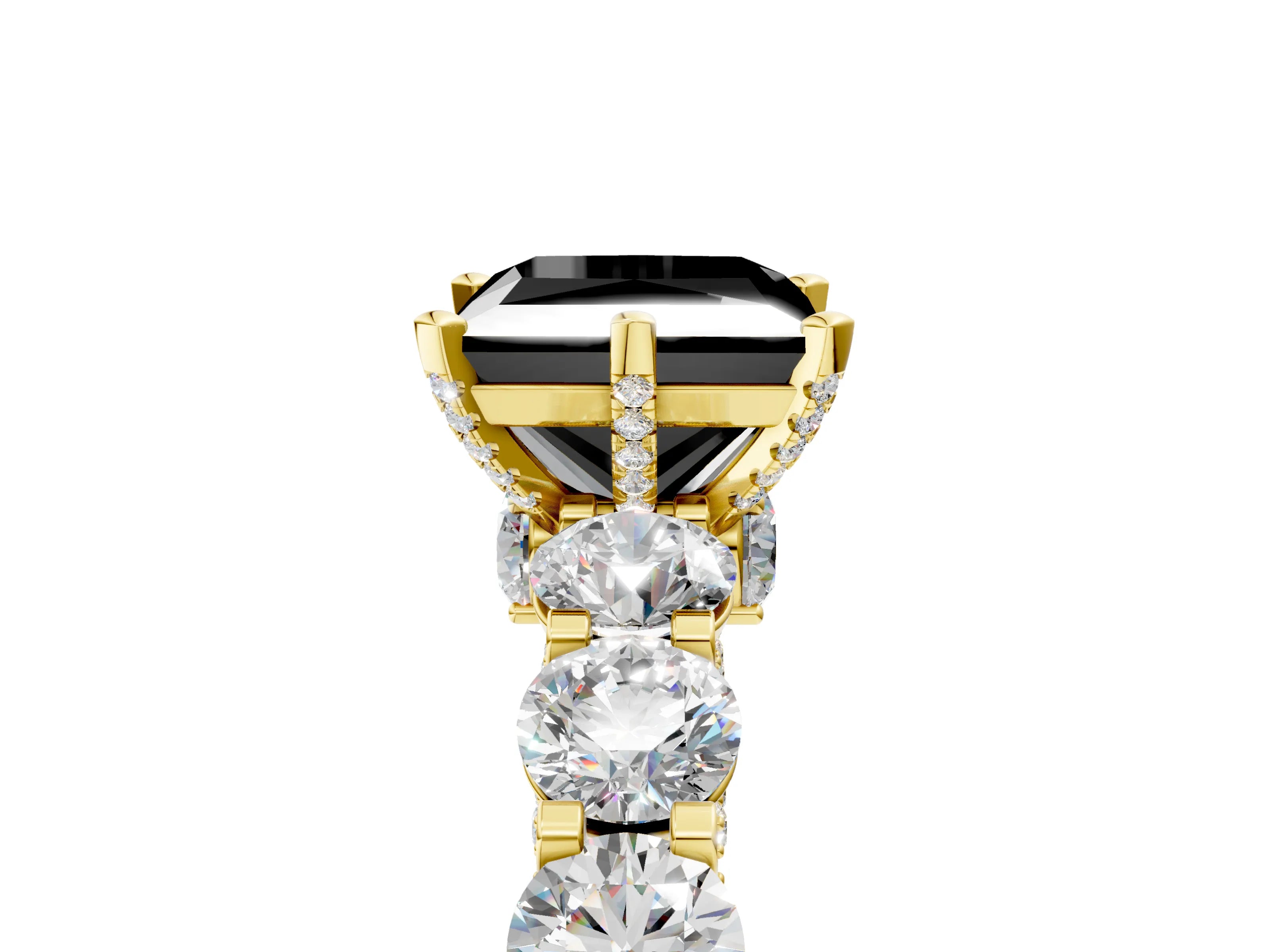 Yellow gold Round Diamond Side Stone Engagement Ring with Six-Prong Setting_5