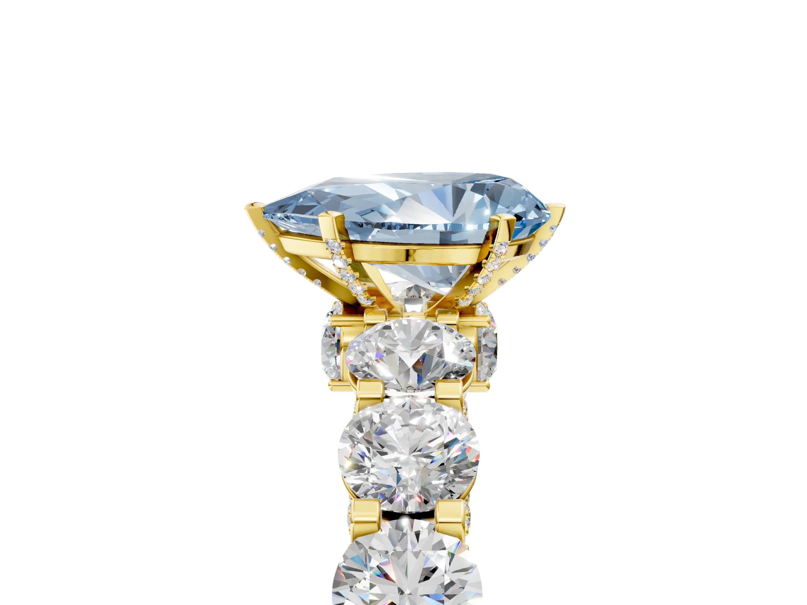 Yellow gold Round Diamond Side Stone Engagement Ring with Six-Prong Setting_5