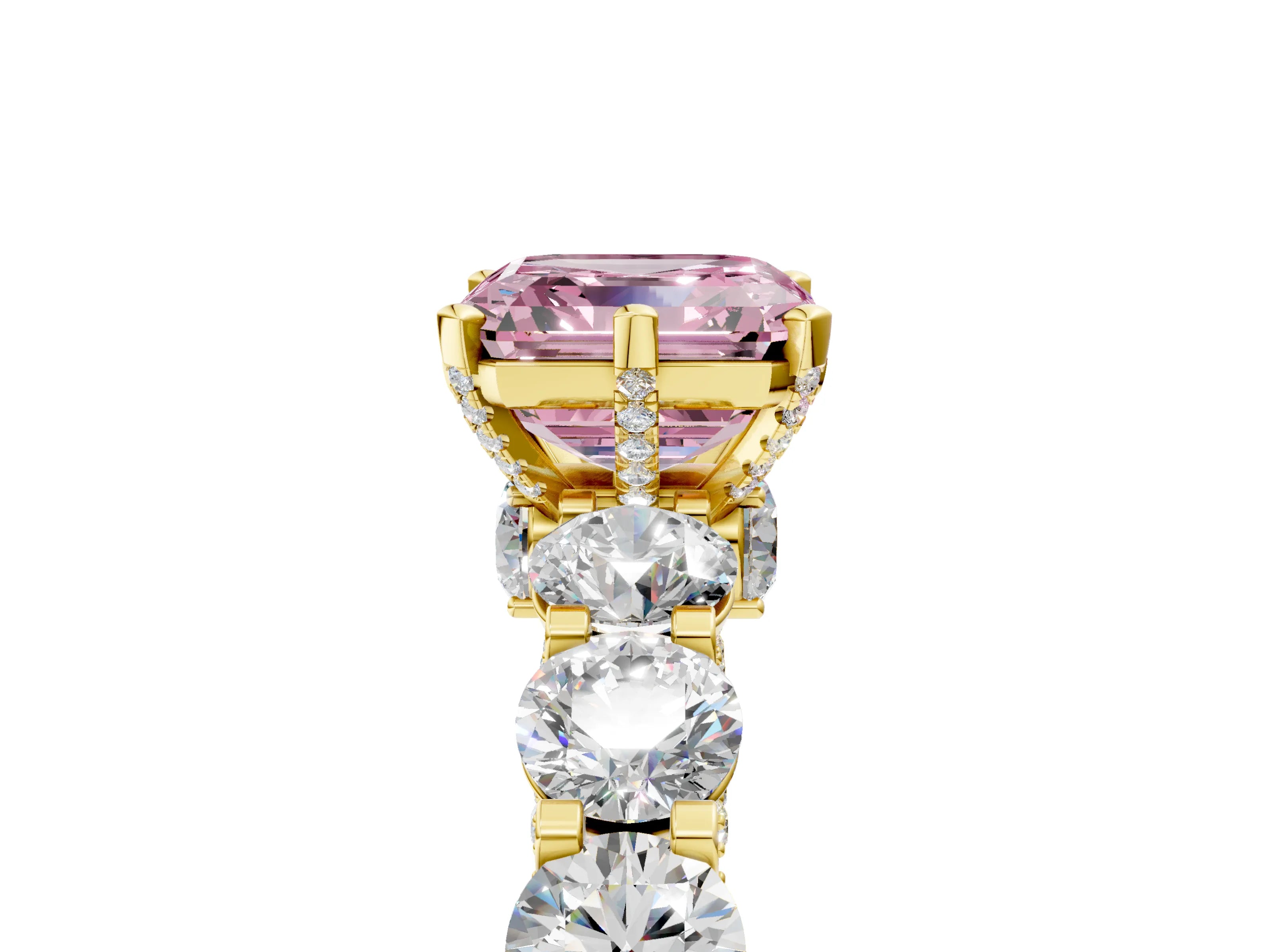 Yellow gold Round Diamond Side Stone Engagement Ring with Six-Prong Setting_5