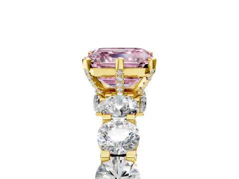 Yellow gold Round Diamond Side Stone Engagement Ring with Six-Prong Setting_5