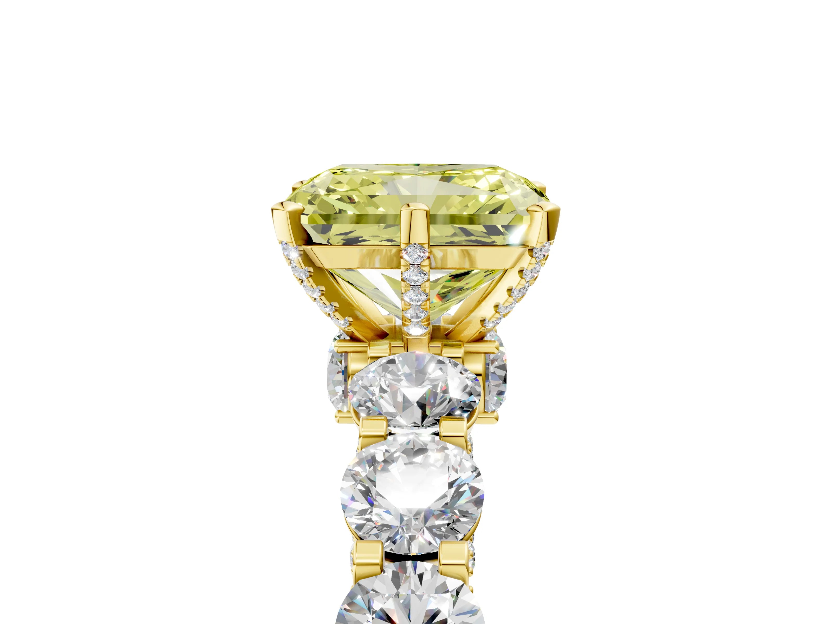 Yellow gold Round Diamond Side Stone Engagement Ring with Six-Prong Setting_5