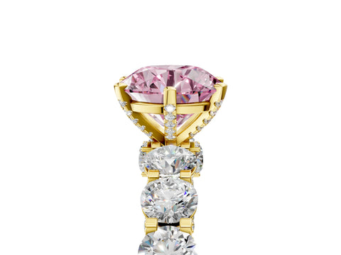 Yellow gold Round Diamond Side Stone Engagement Ring with Six-Prong Setting_5