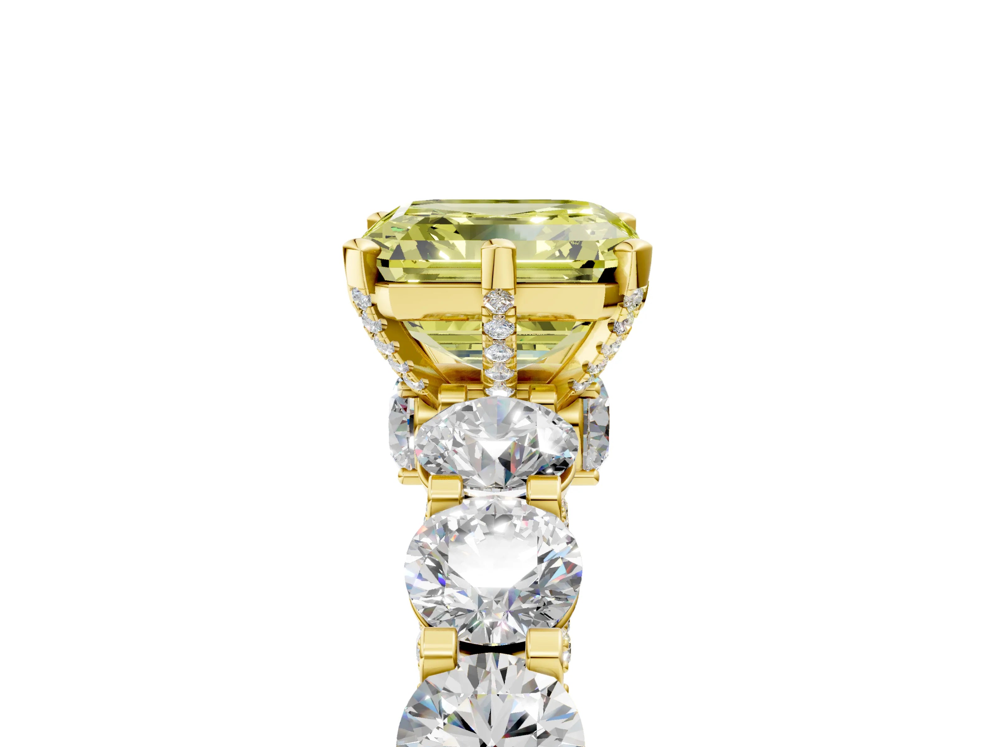 Yellow gold Round Diamond Side Stone Engagement Ring with Six-Prong Setting_5