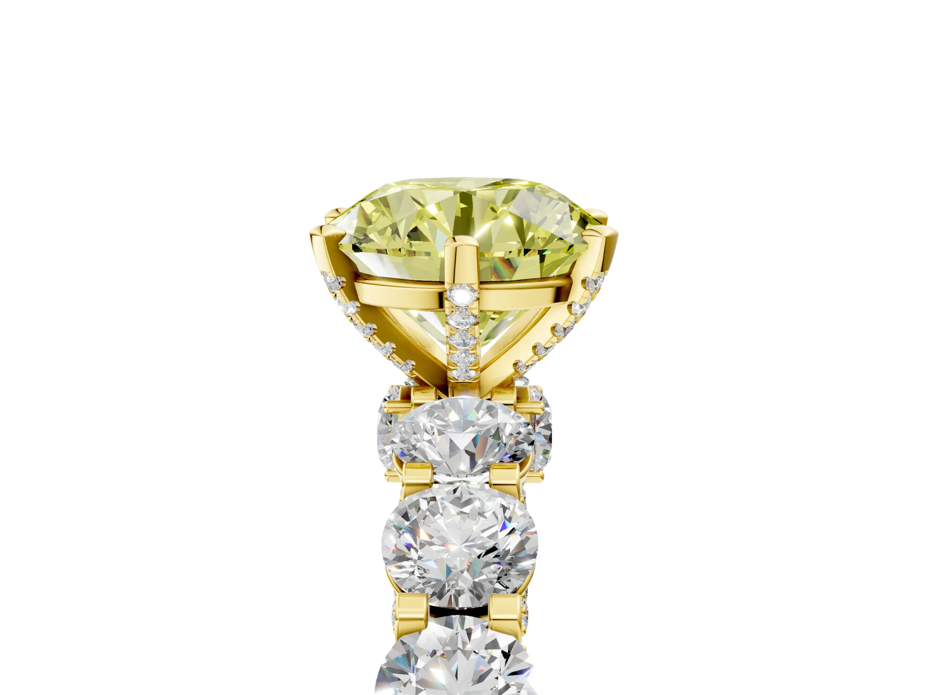 Yellow gold Round Diamond Side Stone Engagement Ring with Six-Prong Setting_5