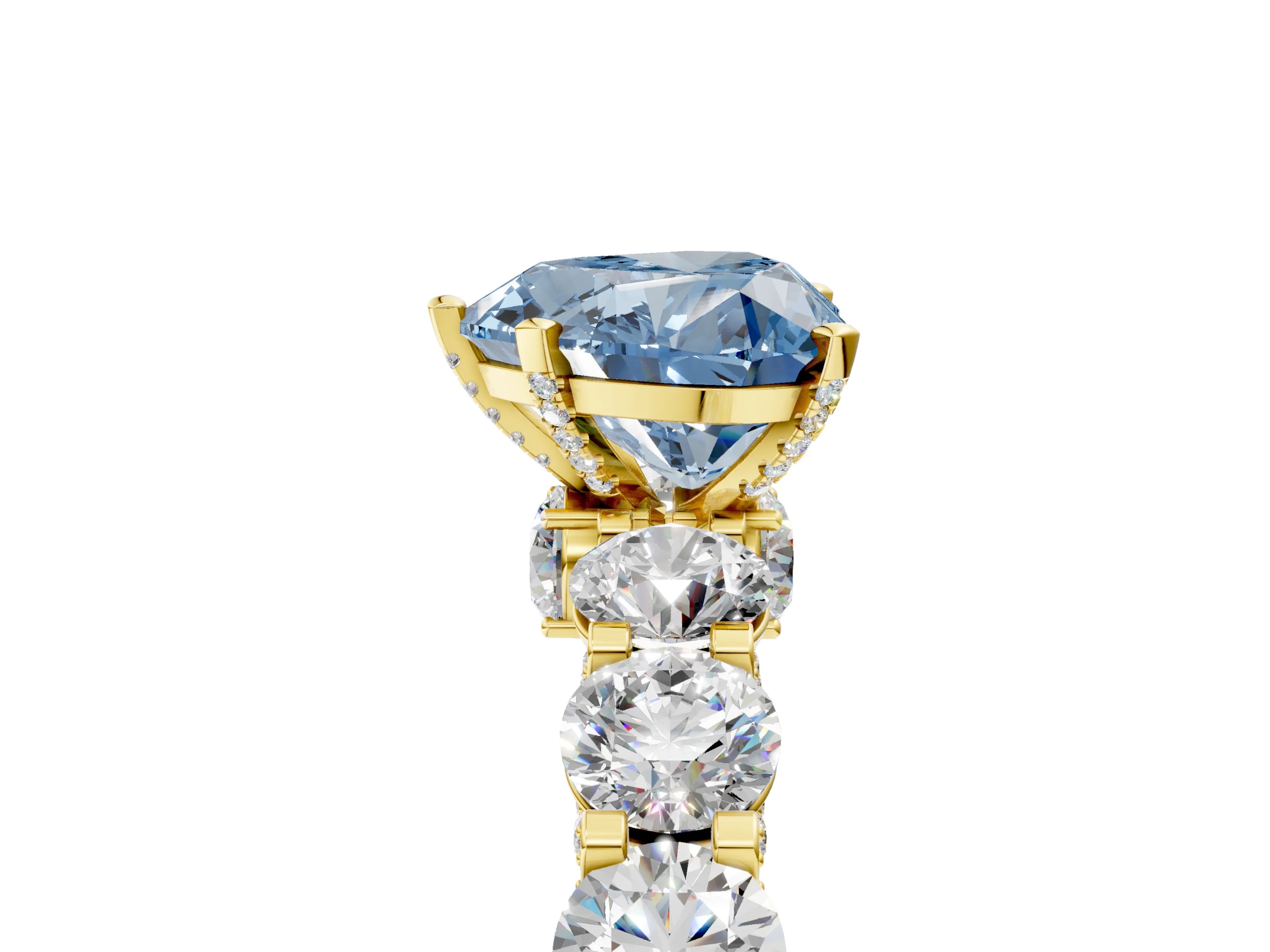 Yellow gold Round Diamond Side Stone Engagement Ring with Six-Prong Setting_5