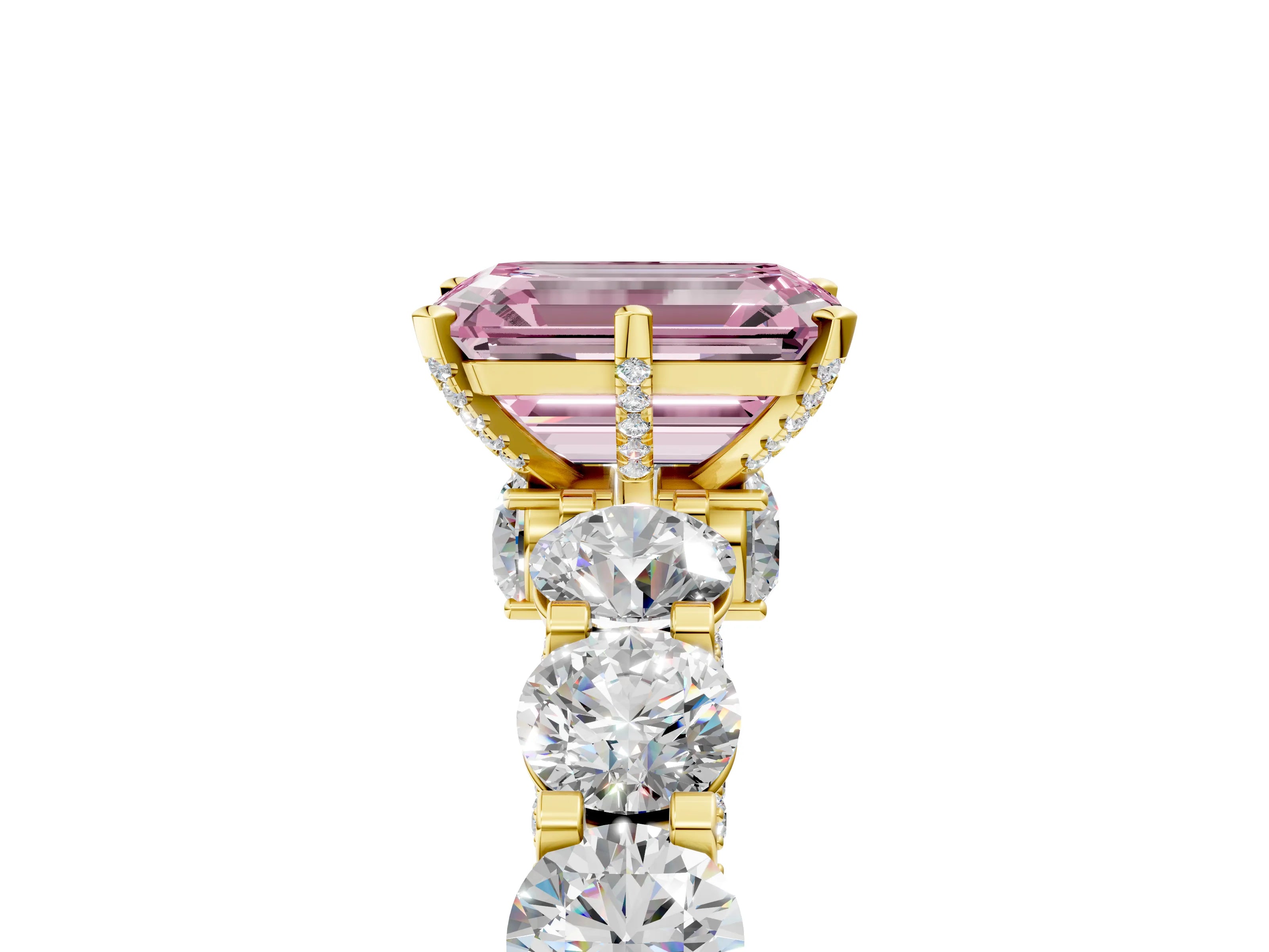 Yellow gold Round Diamond Side Stone Engagement Ring with Six-Prong Setting_5