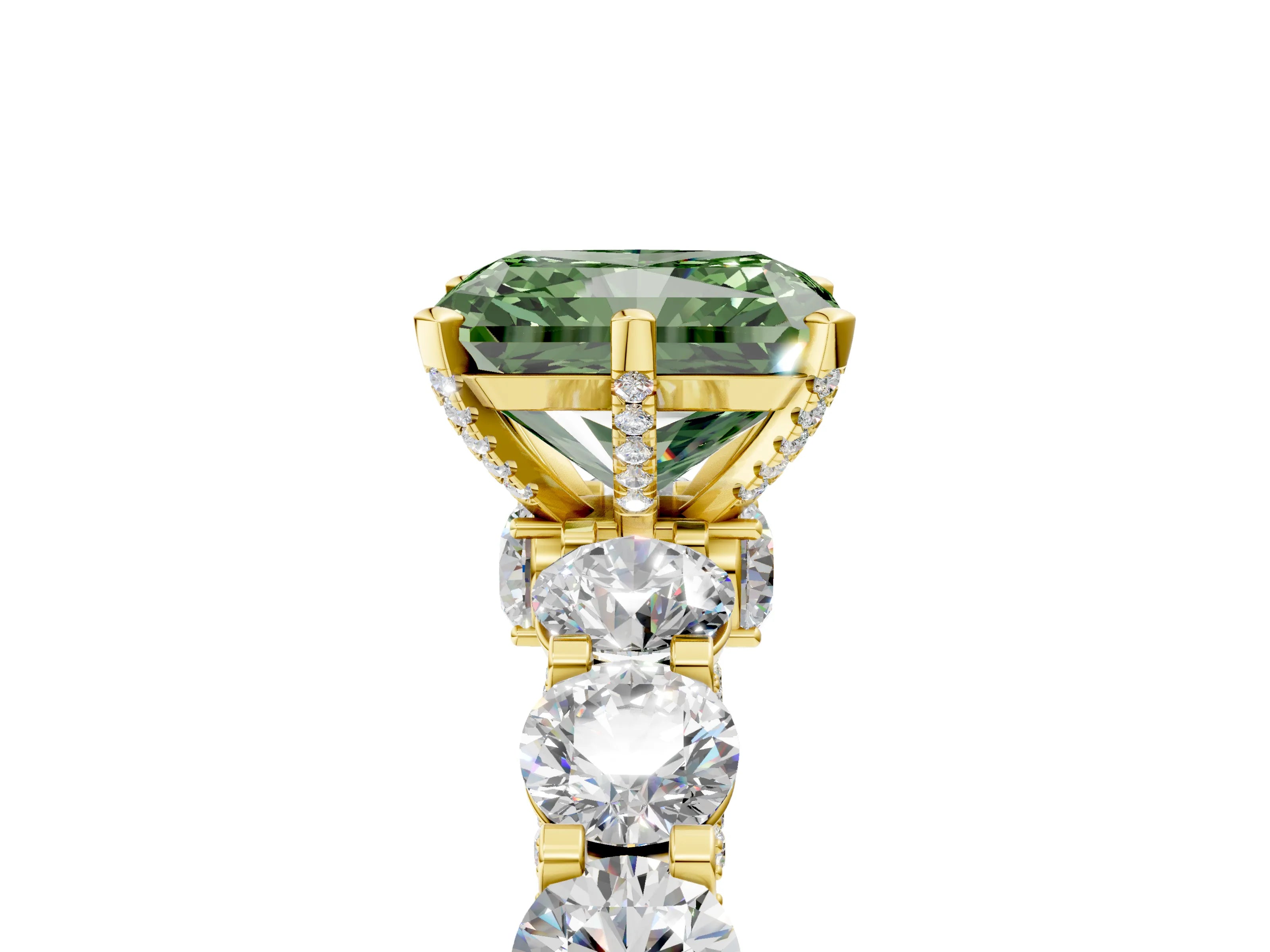 Yellow gold Round Diamond Side Stone Engagement Ring with Six-Prong Setting_5