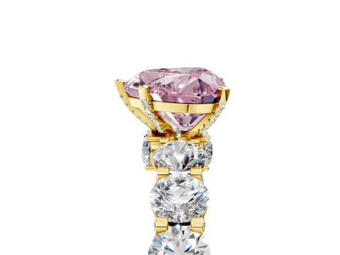 Yellow gold Round Diamond Side Stone Engagement Ring with Six-Prong Setting_5