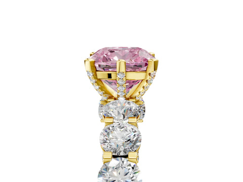 Yellow gold Round Diamond Side Stone Engagement Ring with Six-Prong Setting_5