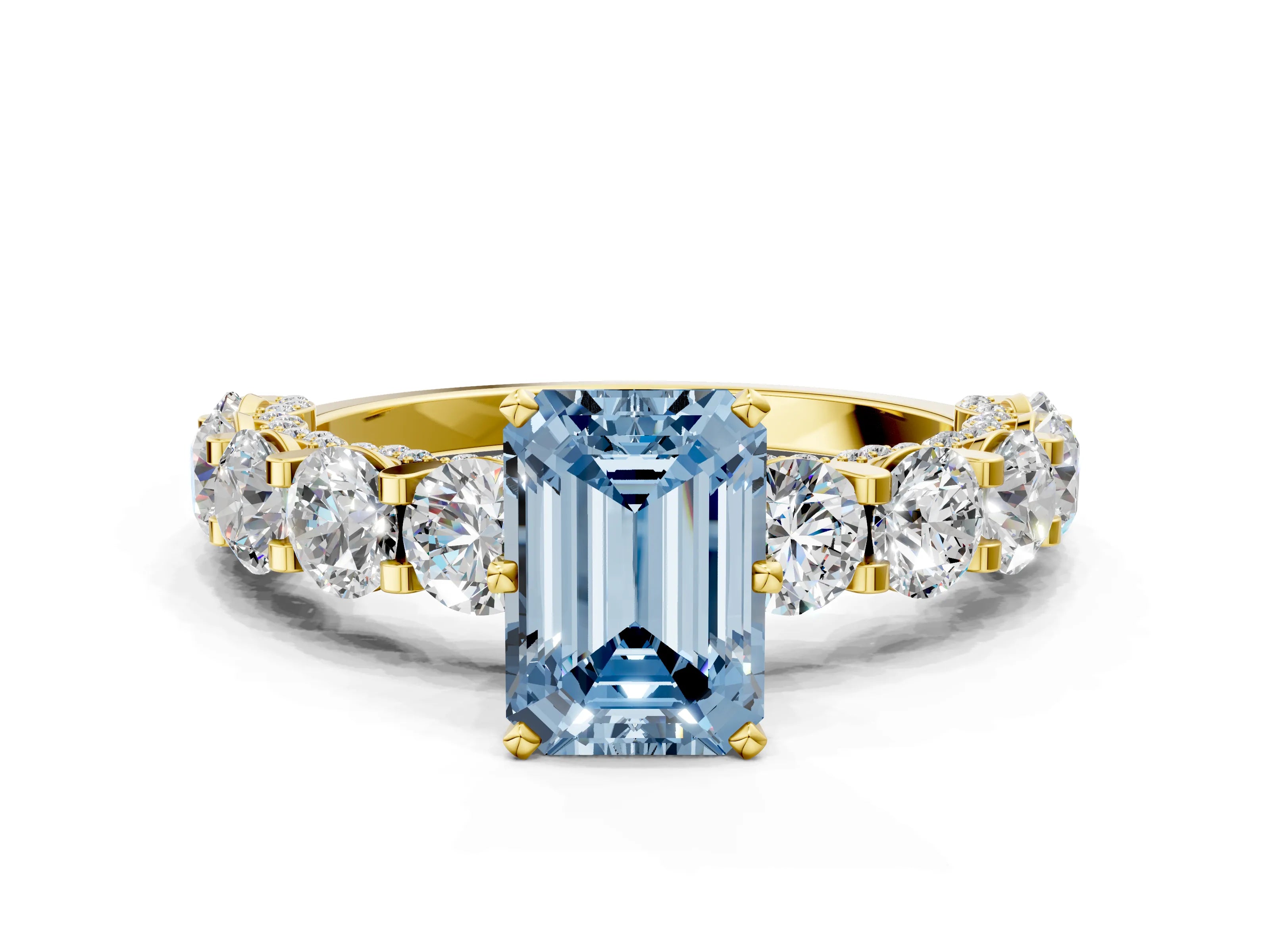 Yellow gold Round Diamond Side Stone Engagement Ring with Six-Prong Setting