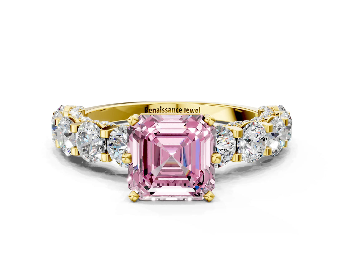 Yellow gold Round Diamond Side Stone Engagement Ring with Six-Prong Setting