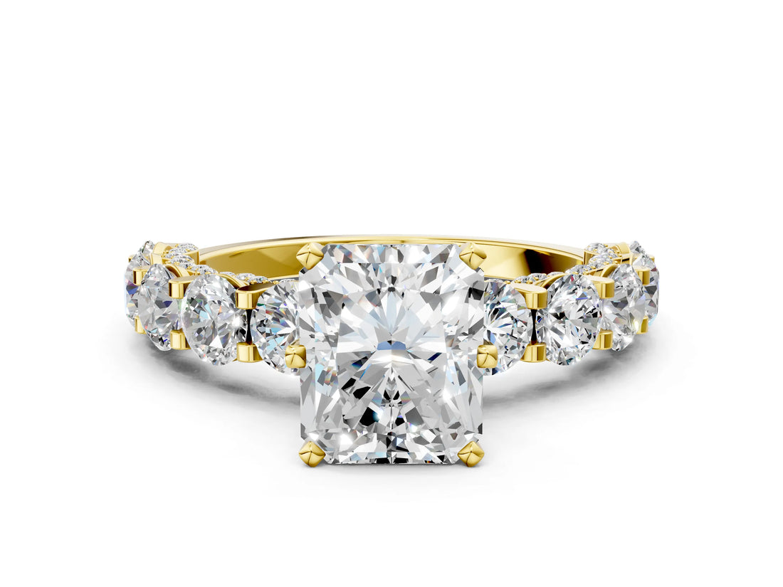 Yellow gold Round Diamond Side Stone Engagement Ring with Six-Prong Setting_6