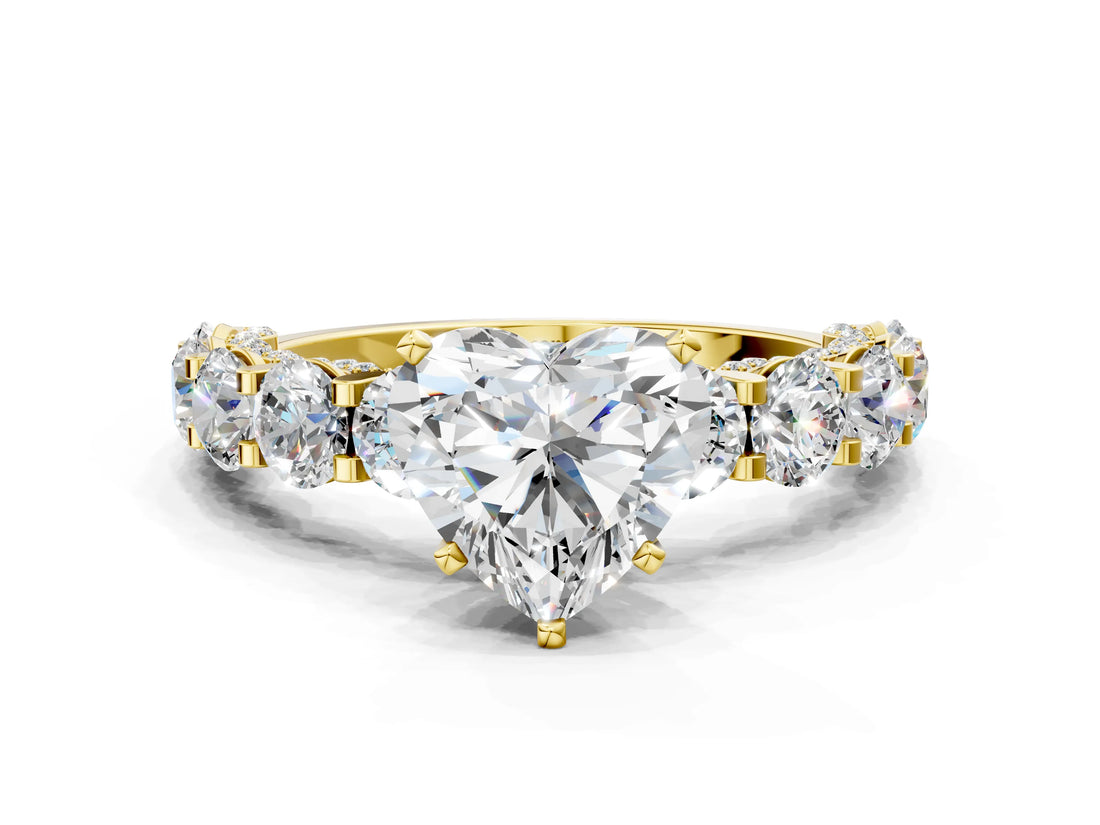 Yellow gold Round Diamond Side Stone Engagement Ring with Six-Prong Setting_6