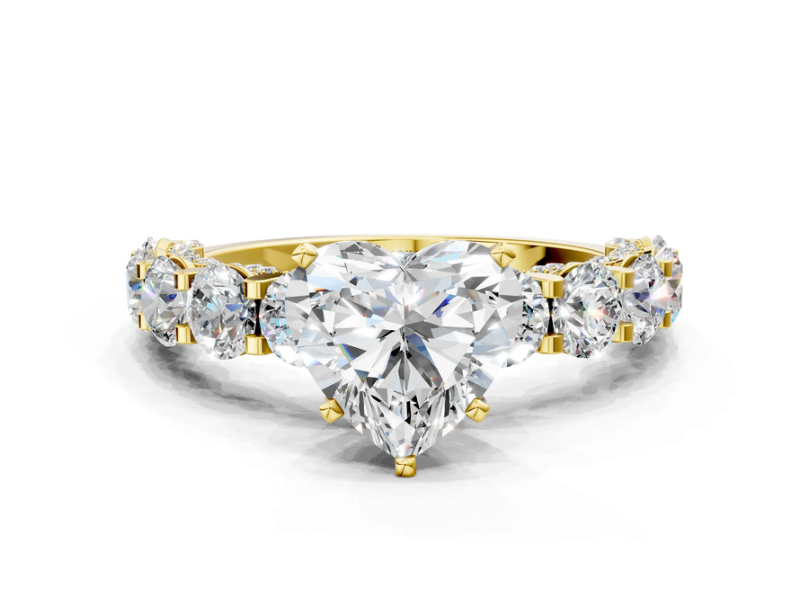 Yellow gold Round Diamond Side Stone Engagement Ring with Six-Prong Setting