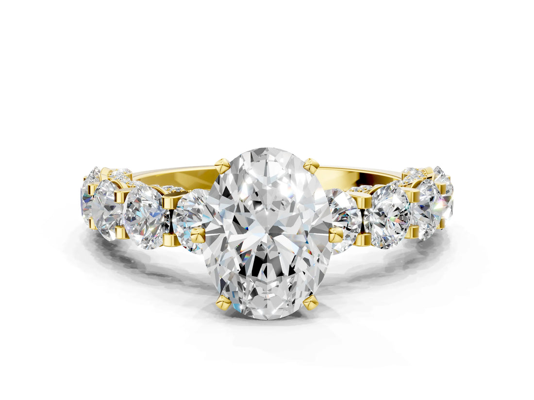 Yellow gold Round Diamond Side Stone Engagement Ring with Six-Prong Setting_6