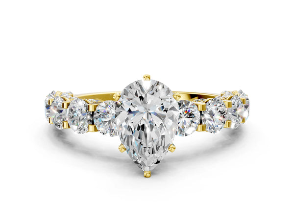 Yellow gold Round Diamond Side Stone Engagement Ring with Six-Prong Setting